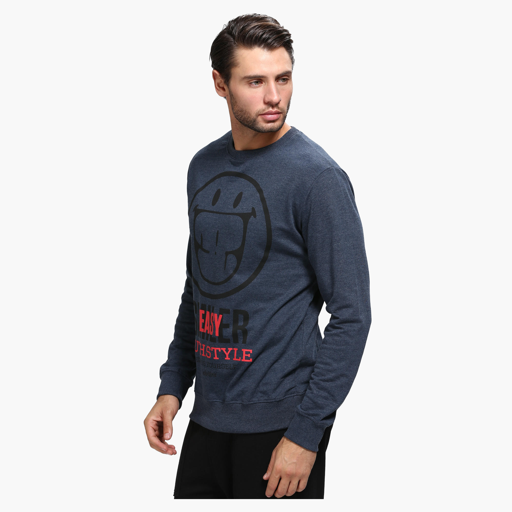 Smiley World Printed Round Neck Sweatshirt with Long Sleeves-men-winterwear-hoodiesandsweatshirts-image-3