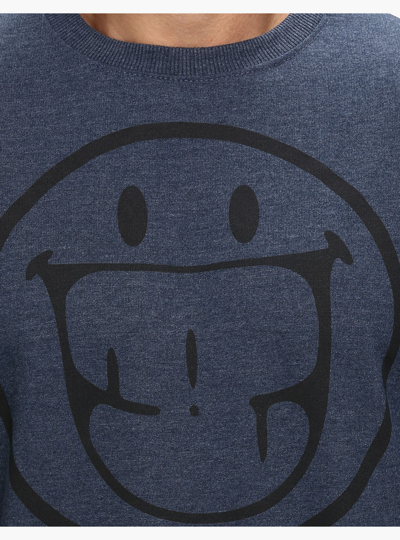 Smiley World Printed Round Neck Sweatshirt with Long Sleeves-men-winterwear-hoodiesandsweatshirts-image-2