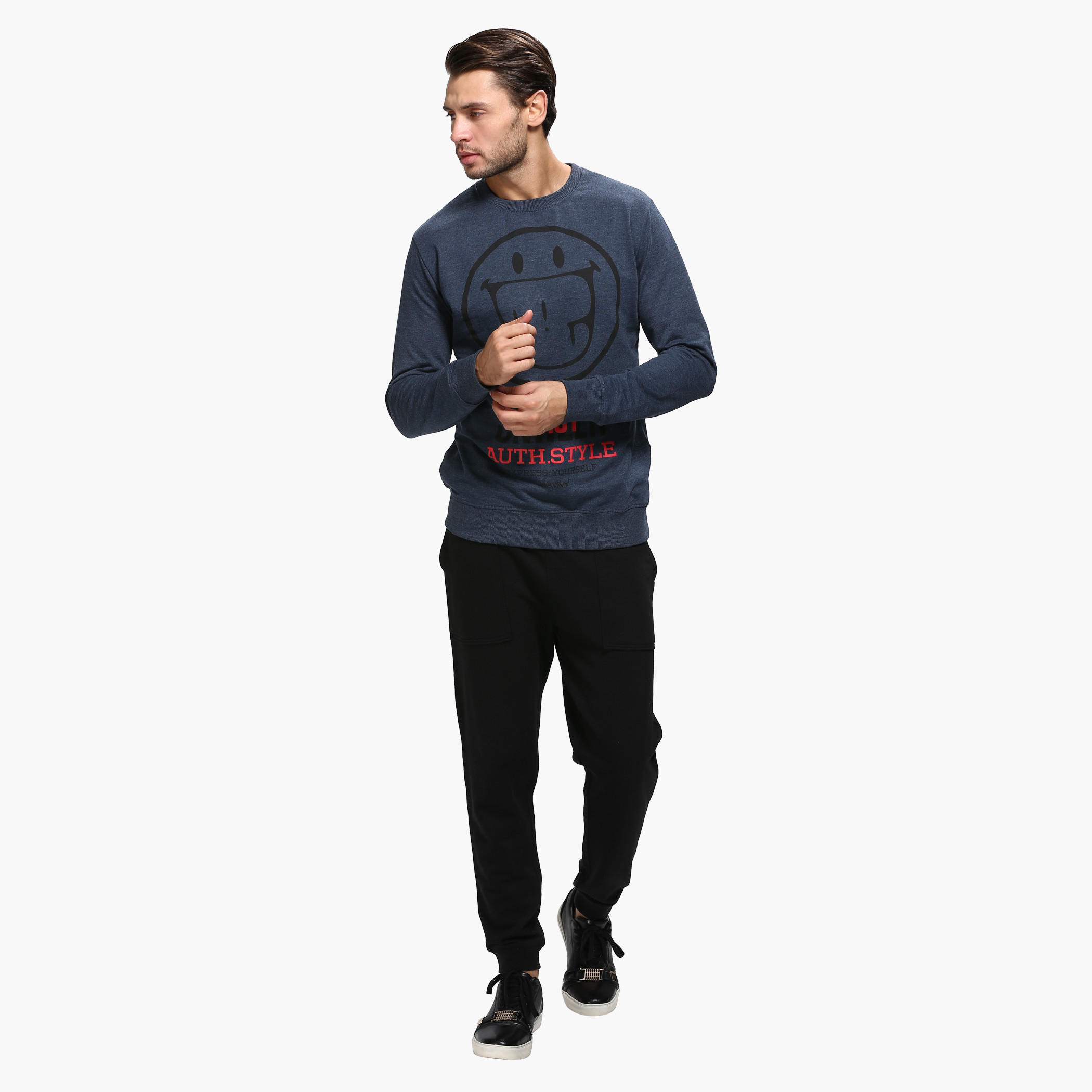 Smiley World Printed Round Neck Sweatshirt with Long Sleeves-men-winterwear-hoodiesandsweatshirts-image-5