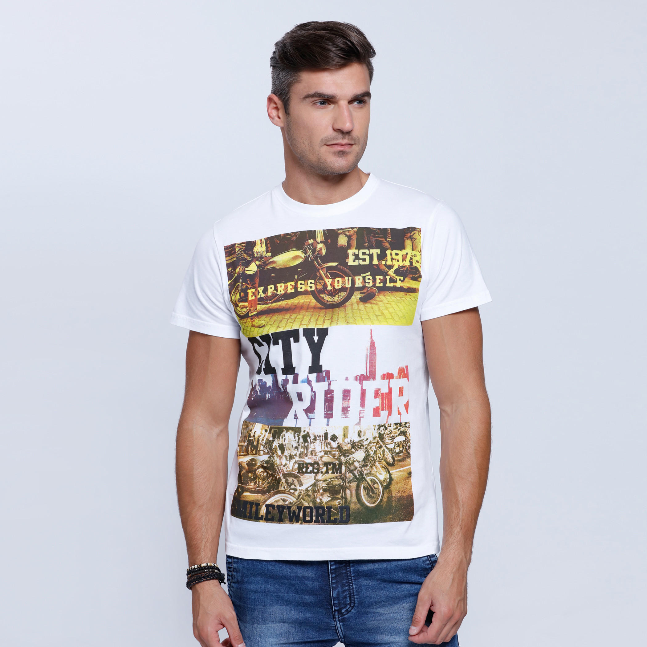 Smiley World Graphic Print T-Shirt with Crew Neck and Short Sleeves-men-clothing-tshirtsandpolos-tshirts-image-1