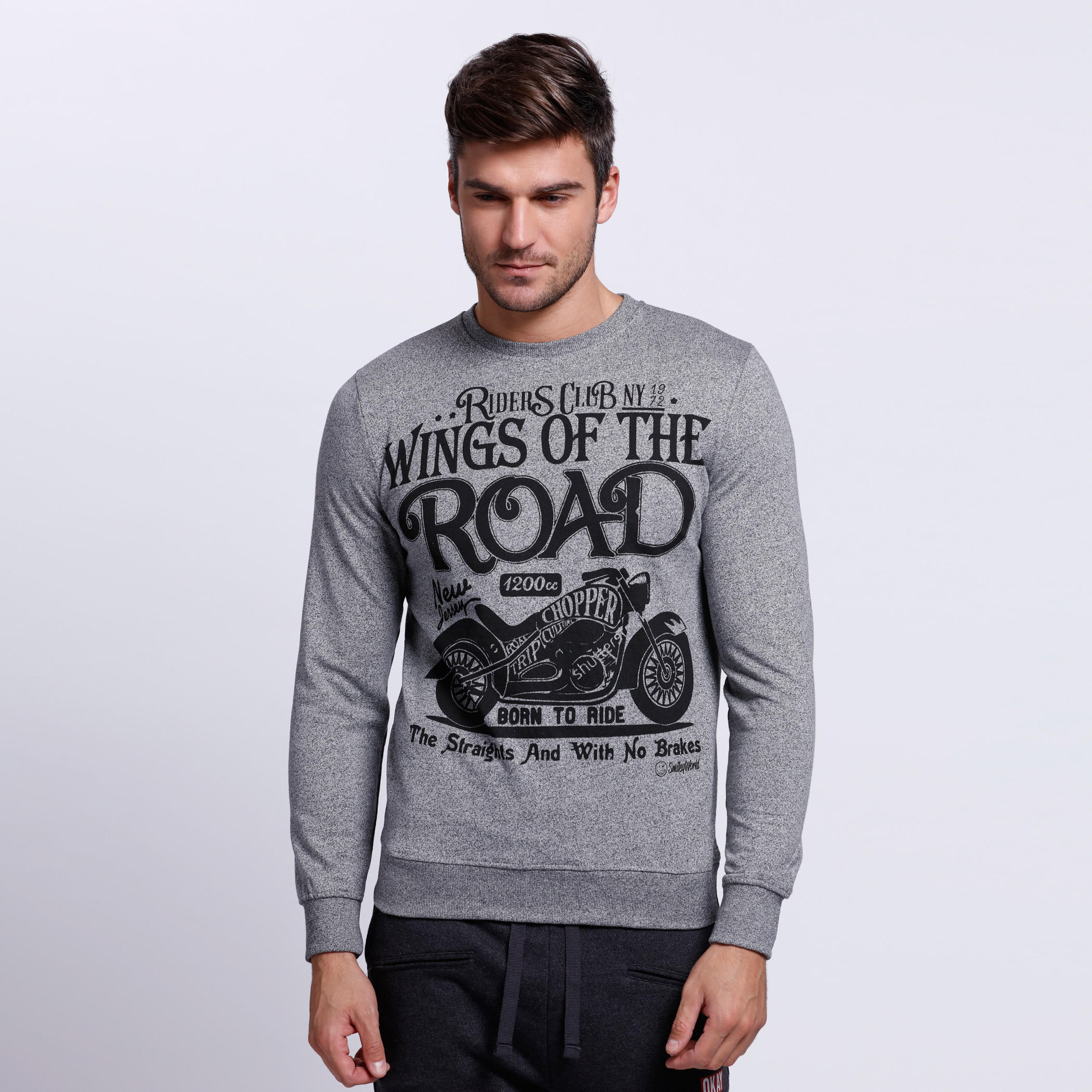 Smiley World Printed Sweatshirt with Crew Neck and Long Sleeves -men-winterwear-hoodiesandsweatshirts-image-1