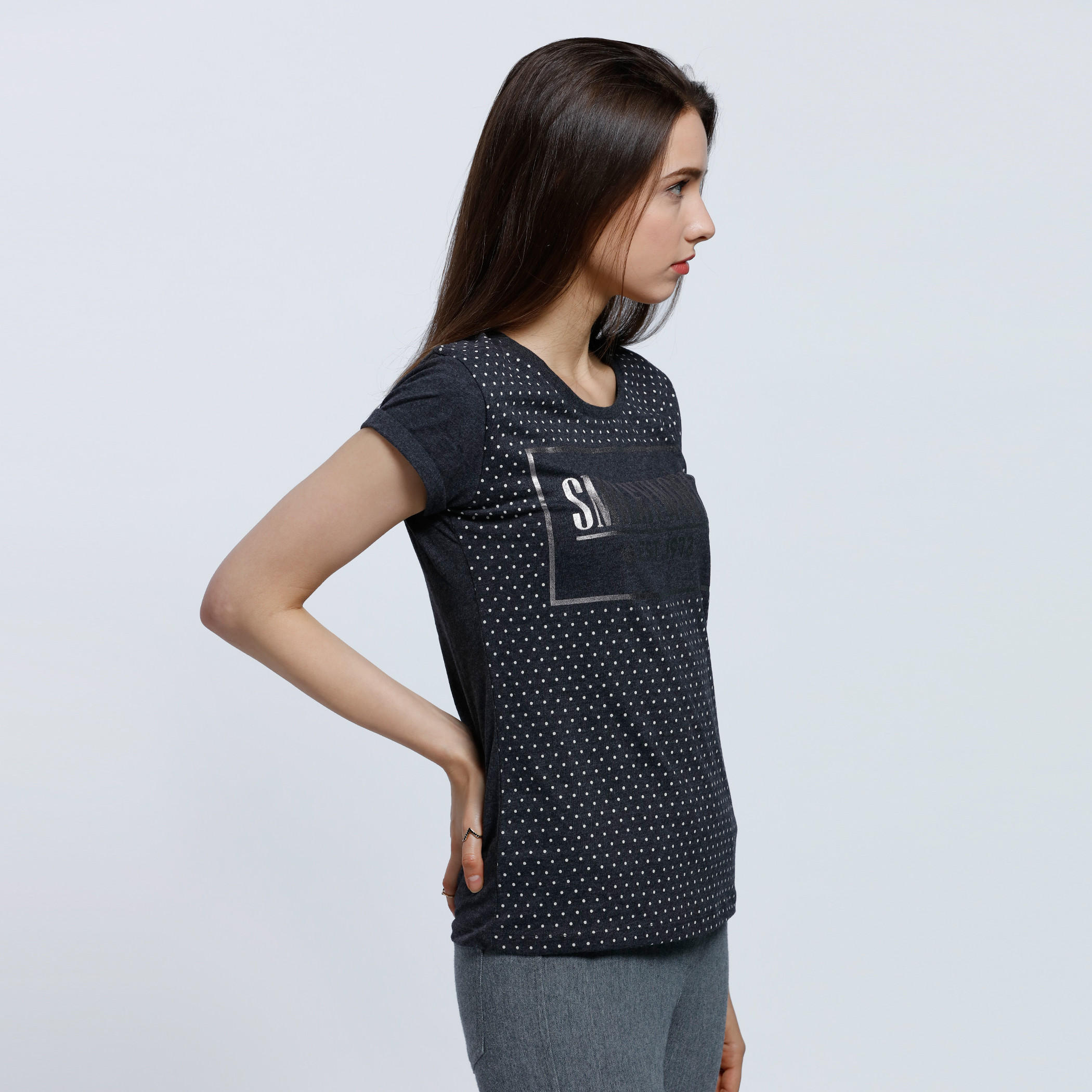 Smiley World Printed Short Sleeves T-Shirt with Round Neck-women-clothing-tshirts-image-3