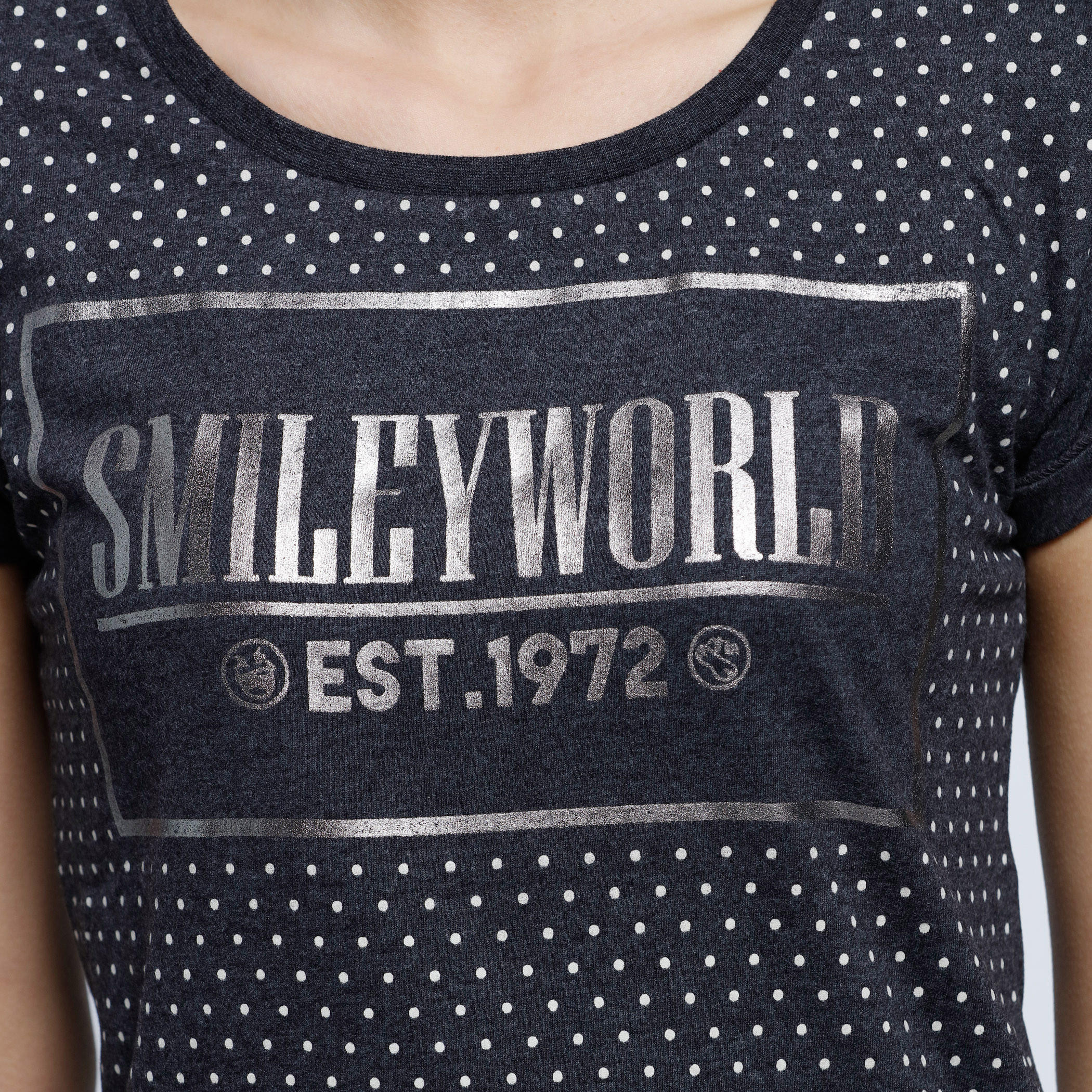 Smiley World Printed Short Sleeves T-Shirt with Round Neck-women-clothing-tshirts-image-4
