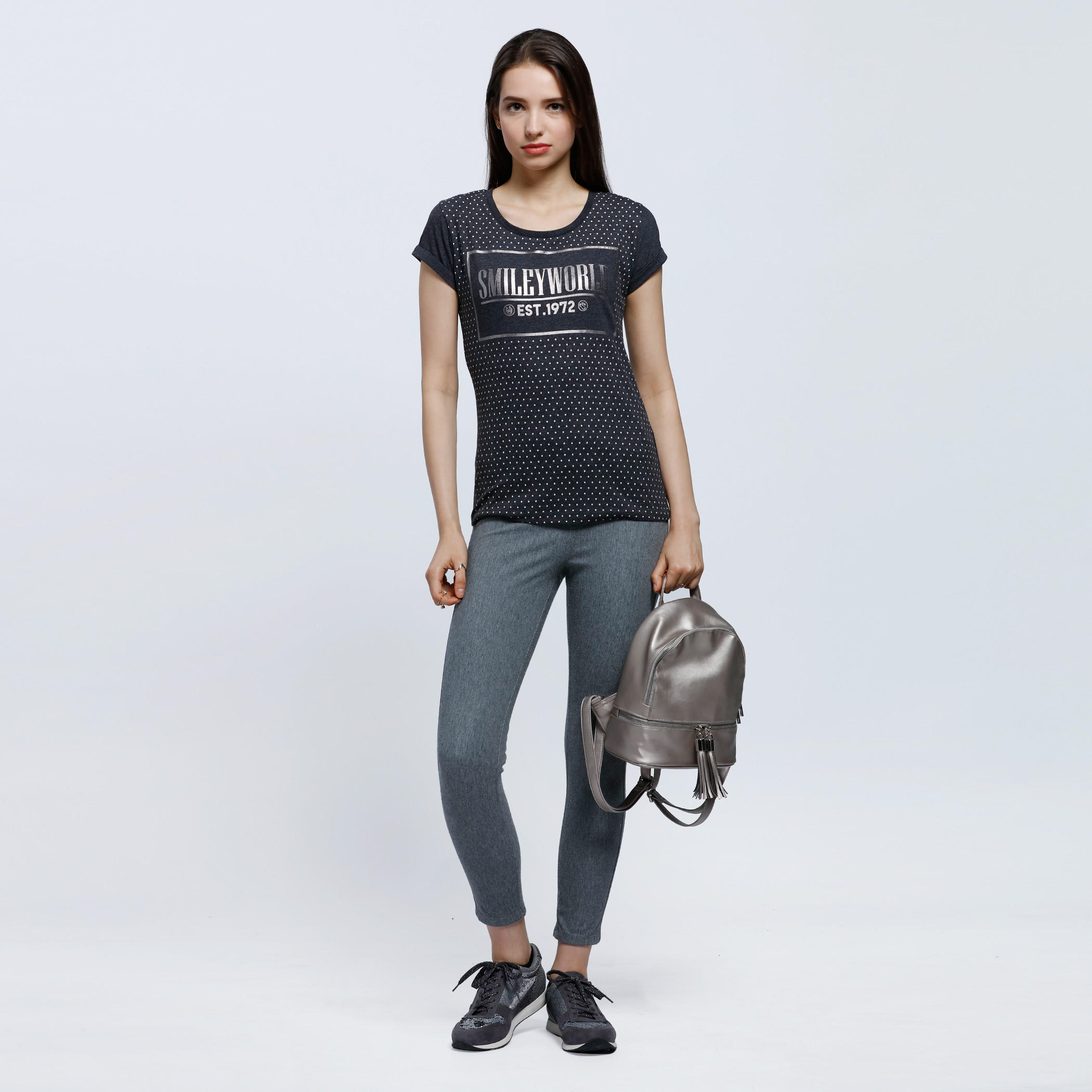 Smiley World Printed Short Sleeves T-Shirt with Round Neck-women-clothing-tshirts-image-5