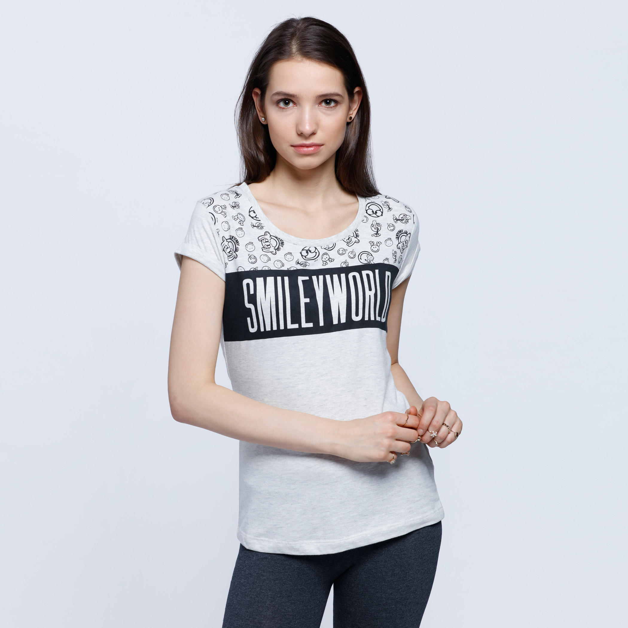 Smiley World Printed T-Shirt with Short Sleeves-women-clothing-tshirts-image-1