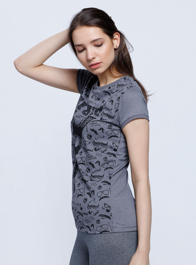 Smiley World Printed T-Shirt with Short Sleeves-women-clothing-tshirts-image-3