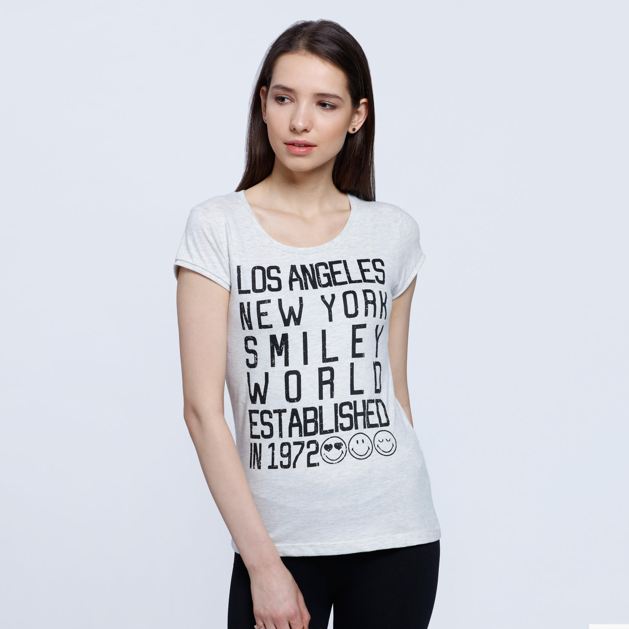 Smiley World Printed T-Shirt with Short Sleeves-women-clothing-tshirts-image-1