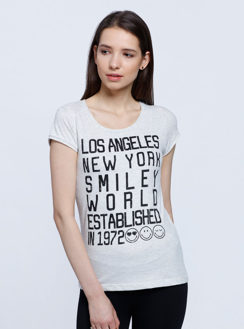 Smiley World Printed T-Shirt with Short Sleeves-women-clothing-tshirts-image-1