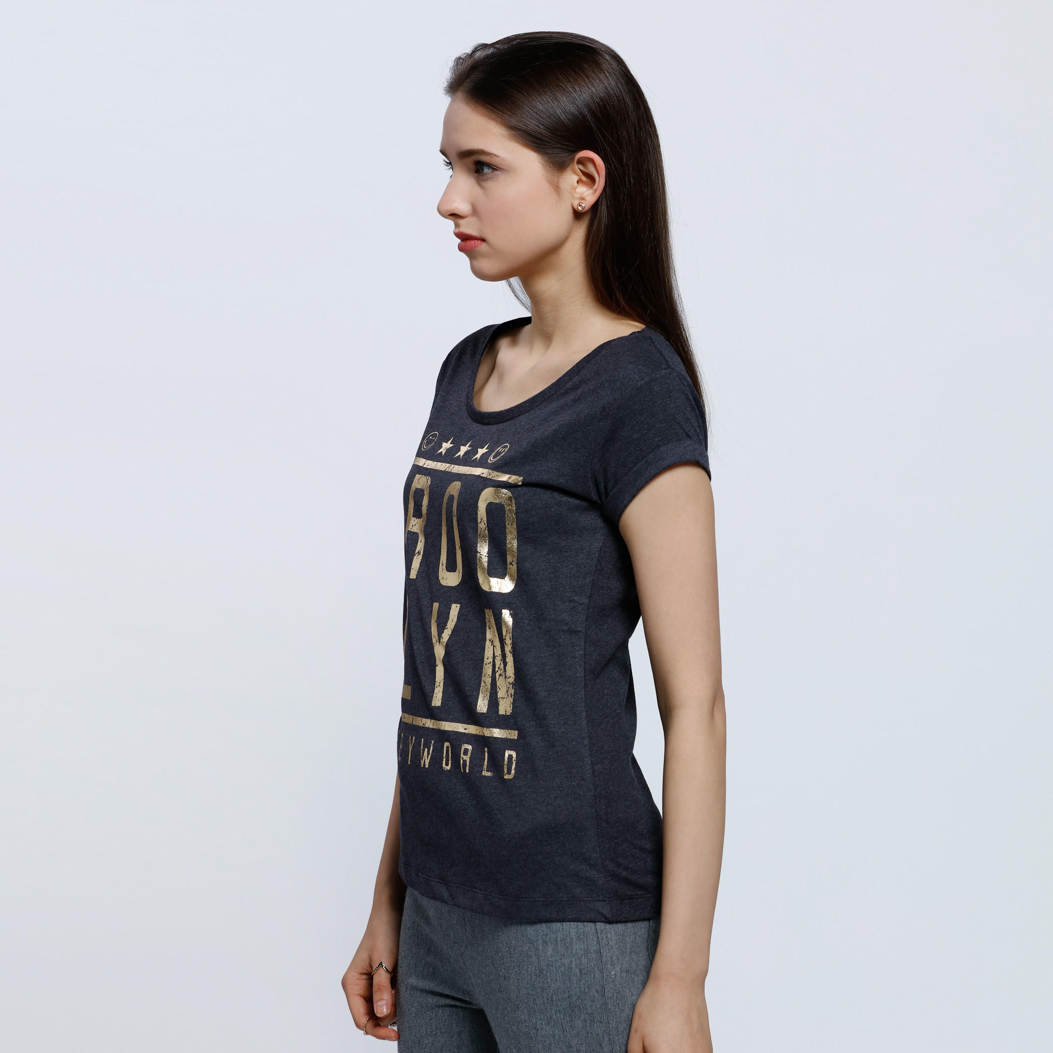 Smiley World Printed Short Sleeves T-Shirt with Round Neck-women-clothing-tshirts-image-3