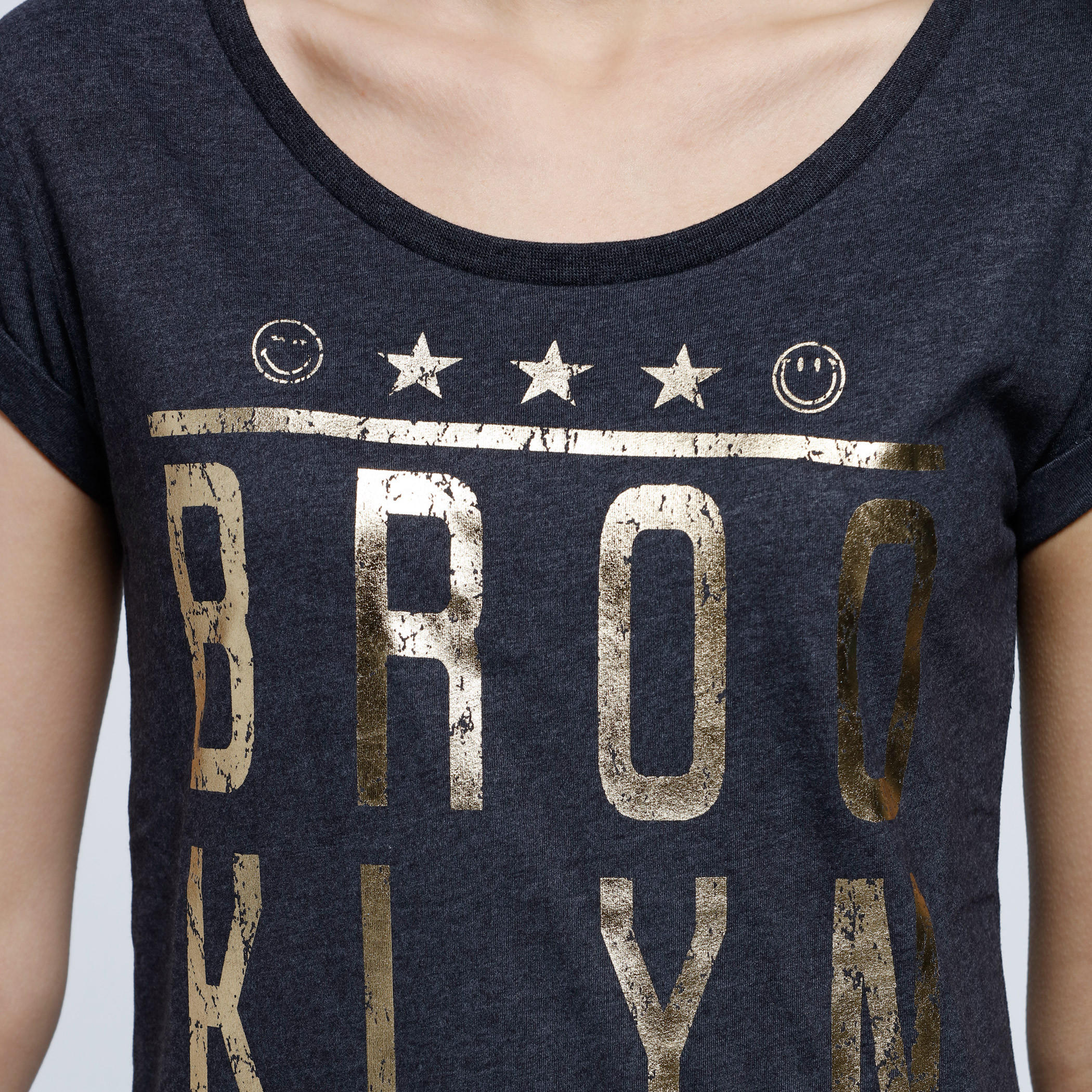 Smiley World Printed Short Sleeves T-Shirt with Round Neck-women-clothing-tshirts-image-4