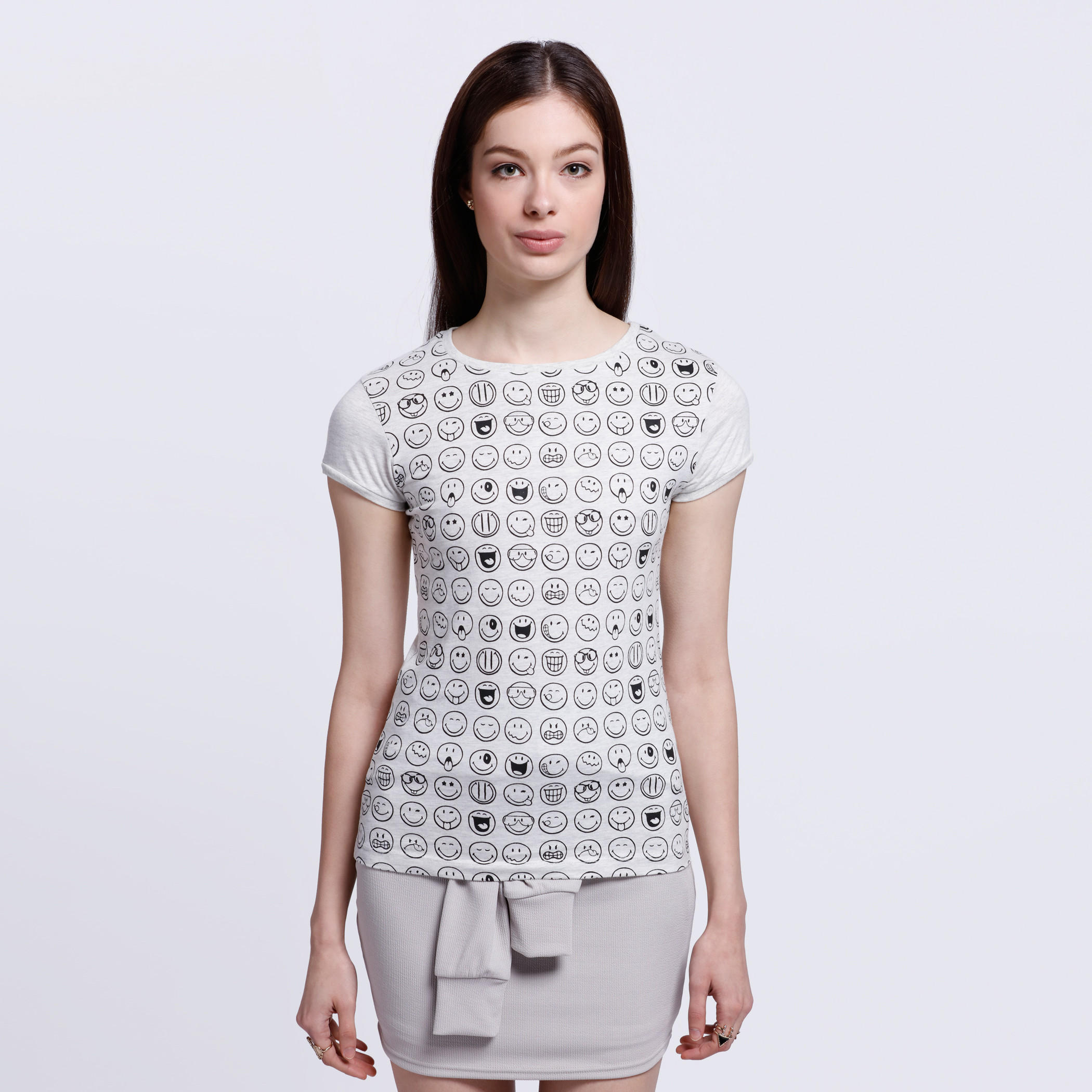 Smiley Print T-Shirt with Short Sleeves-women-clothing-tshirts-image-1