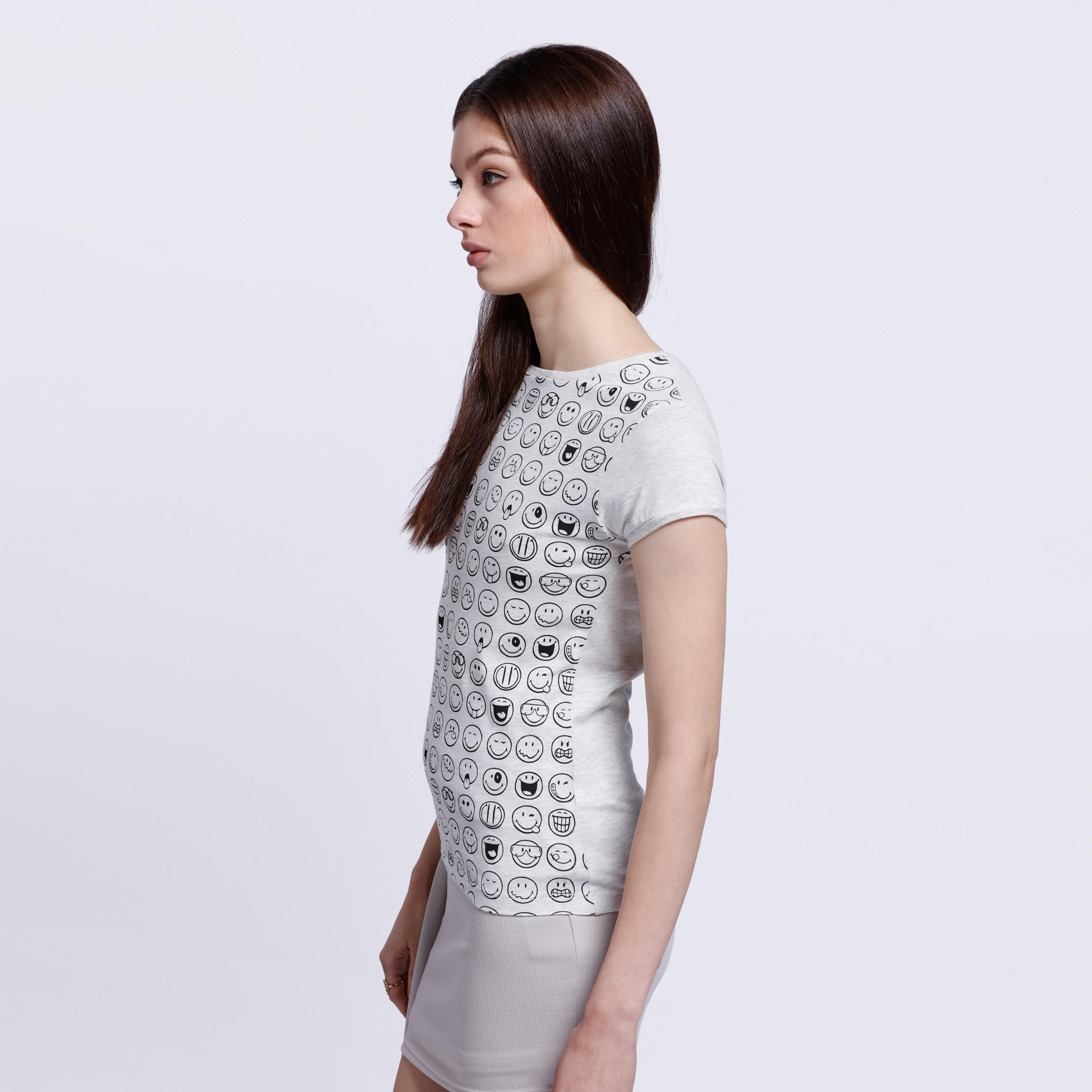 Smiley Print T-Shirt with Short Sleeves-women-clothing-tshirts-image-3