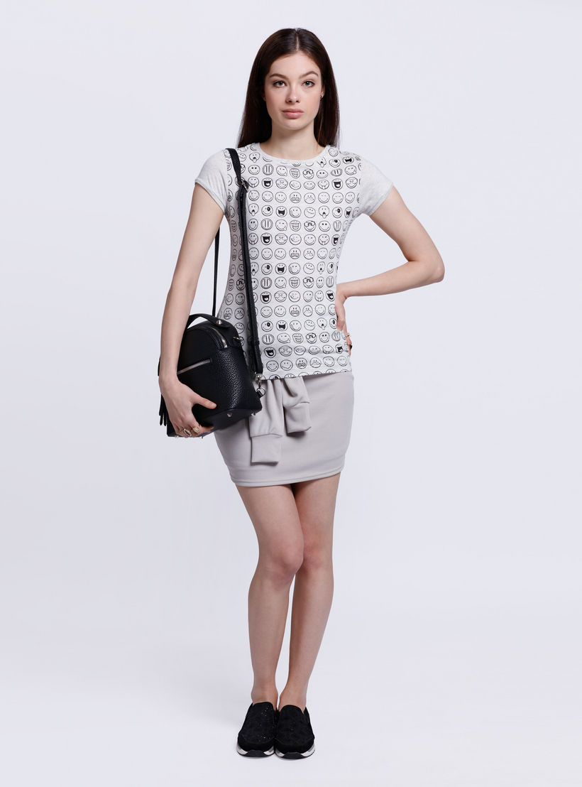 Smiley Print T-Shirt with Short Sleeves-women-clothing-tshirts-image-5
