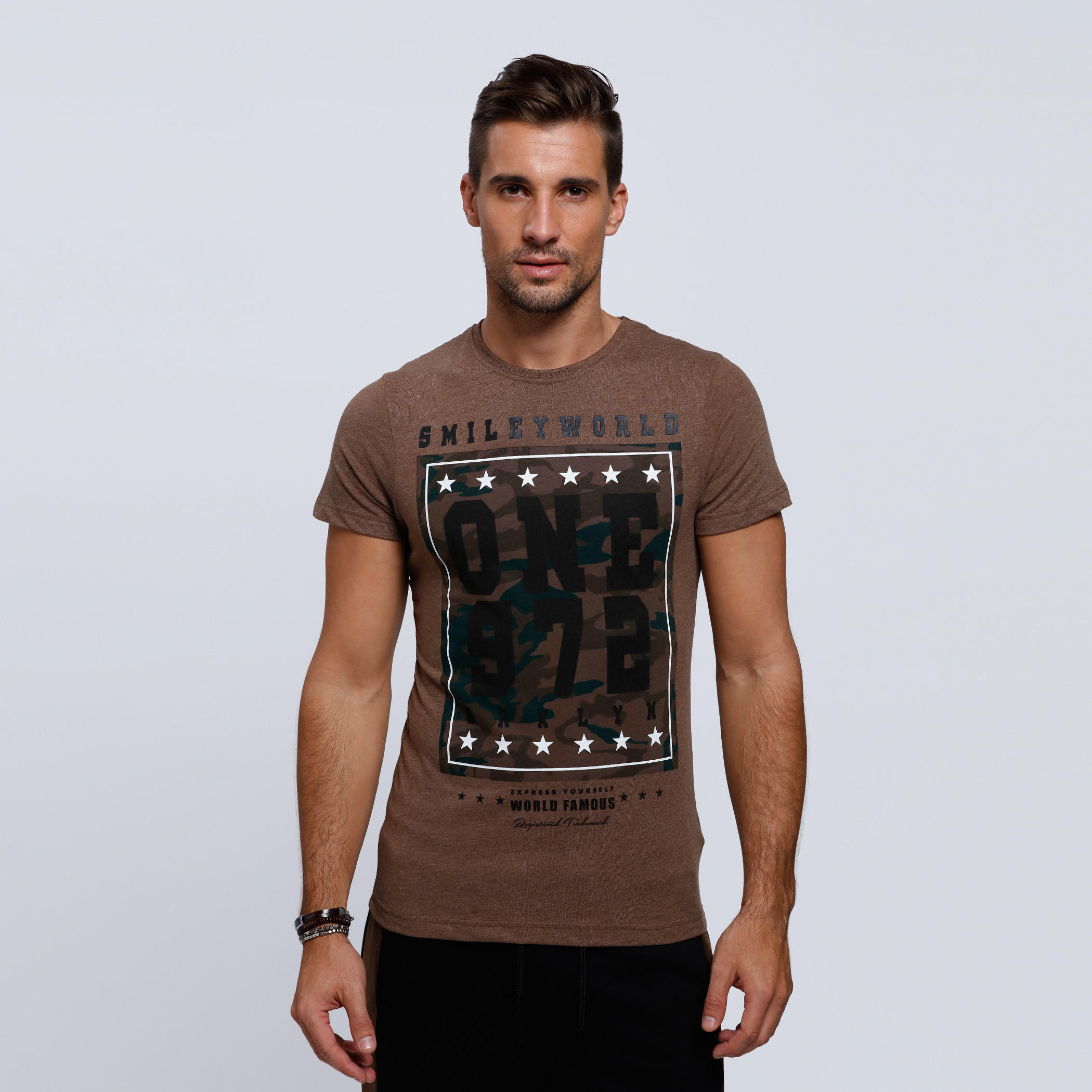 Smiley World Printed Round Neck T-Shirt with Short Sleeves-men-clothing-tshirtsandpolos-tshirts-image-1