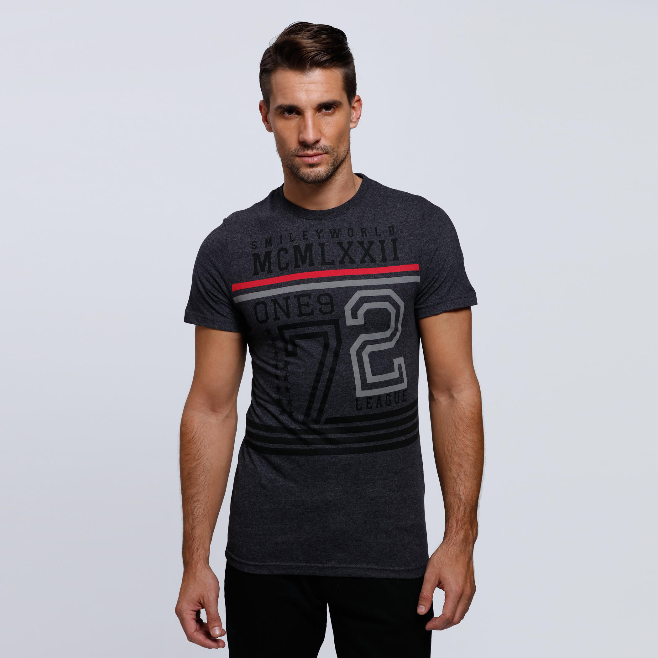 Smiley World Printed Round Neck T-Shirt with Short Sleeves-men-clothing-tshirtsandpolos-tshirts-image-1