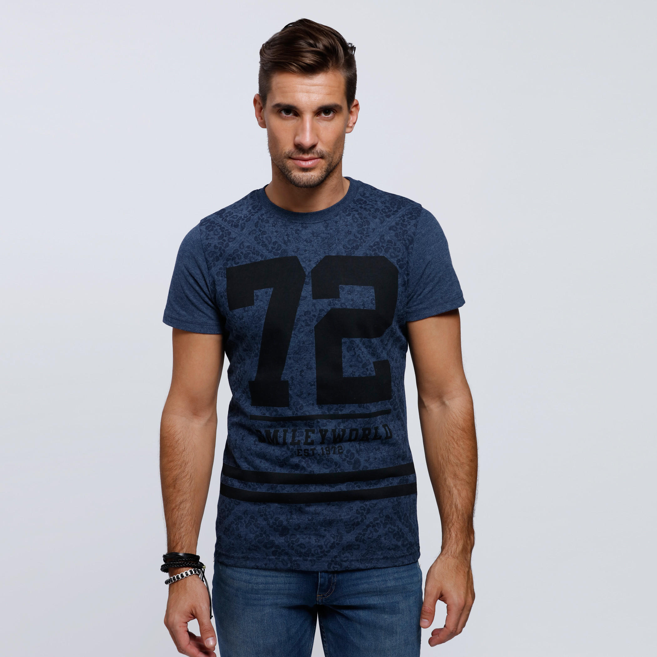 Smiley World Printed Round Neck T-Shirt with Short Sleeves-men-clothing-tshirtsandpolos-tshirts-image-1