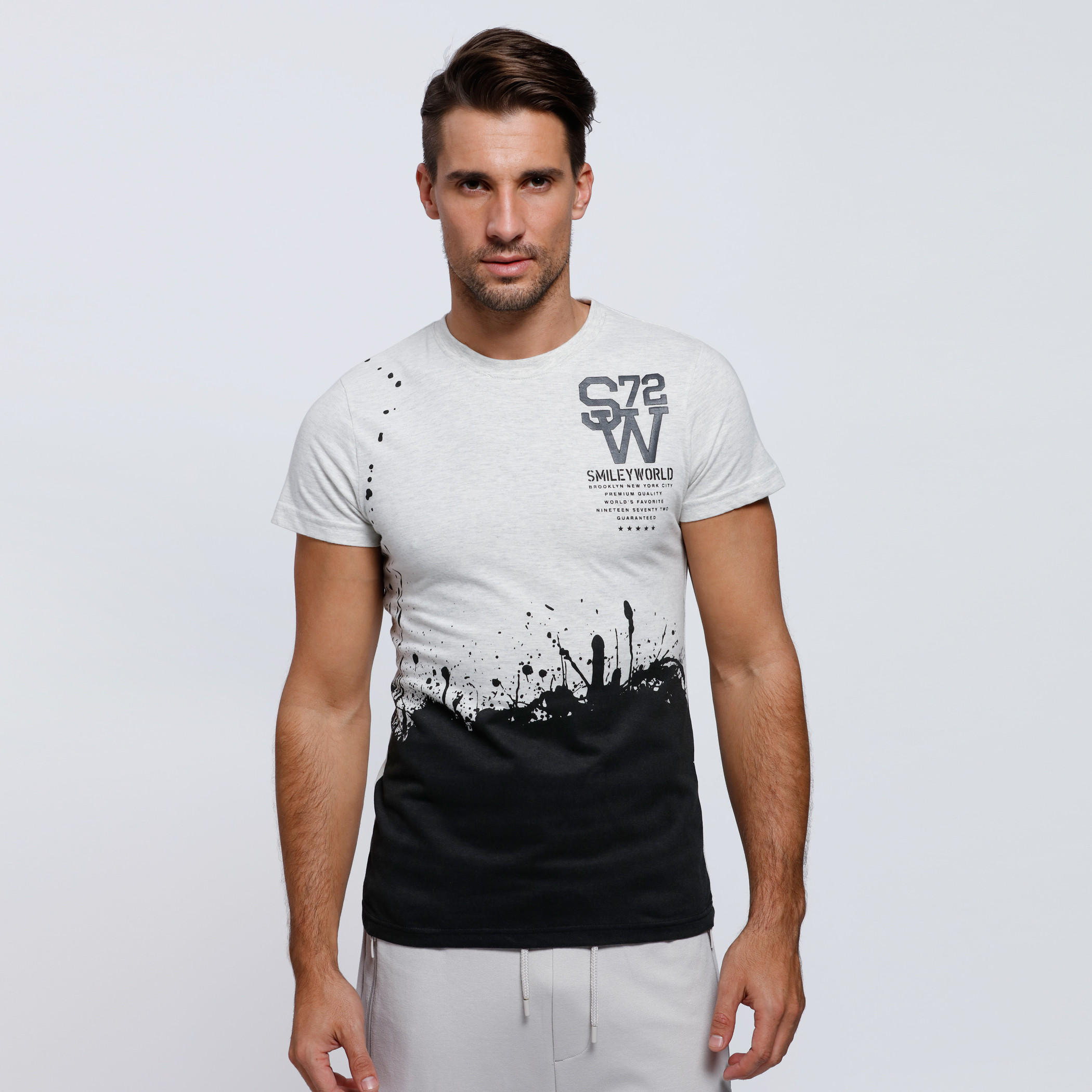 Smiley World Printed Round Neck T-Shirt with Short Sleeves-men-clothing-tshirtsandpolos-tshirts-image-1