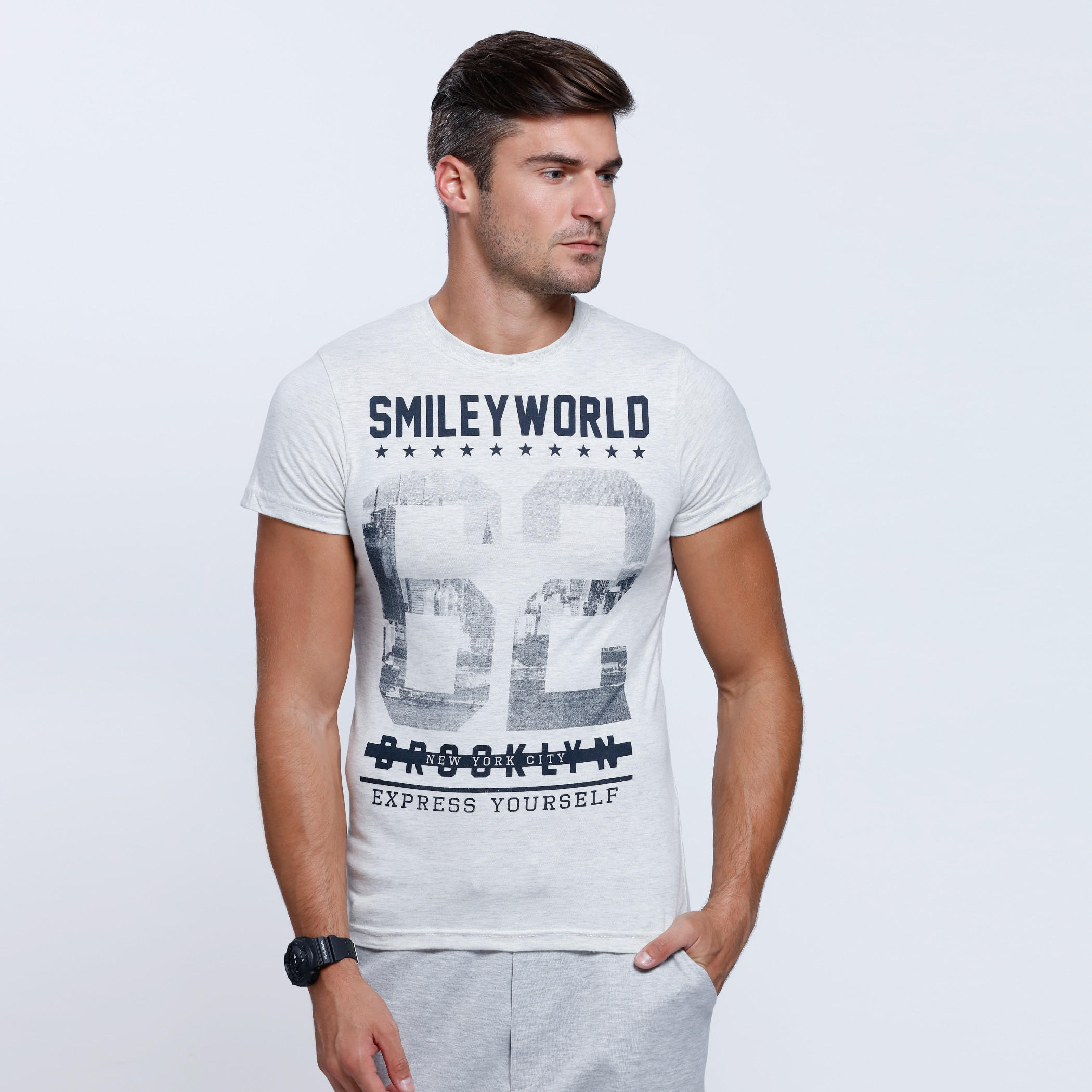 Smiley World Printed Short Sleeves T-Shirt with Round Neck-men-clothing-tshirtsandpolos-tshirts-image-1