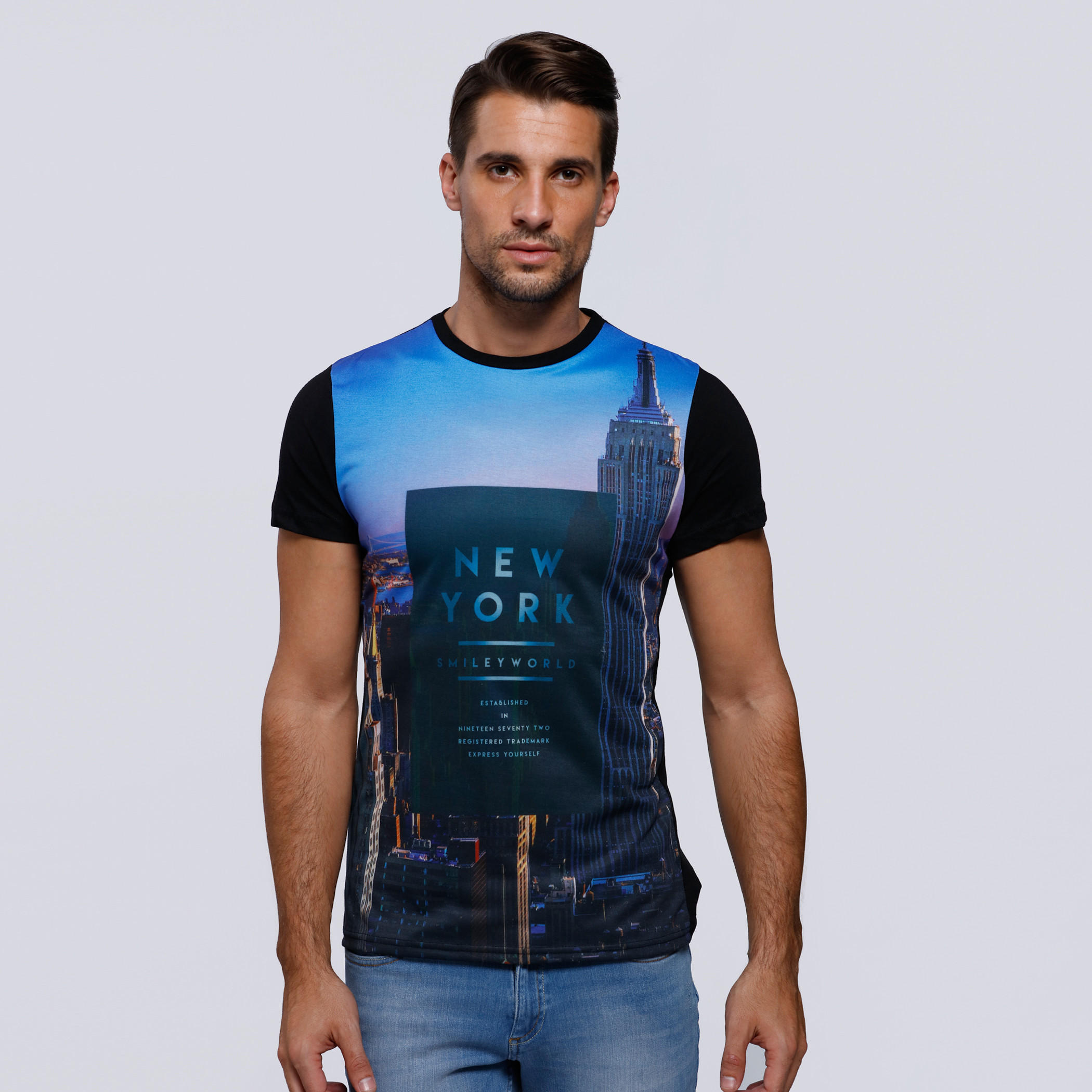 Smiley World Printed Round Neck T-Shirt with Short Sleeves-men-clothing-tshirtsandpolos-tshirts-image-1