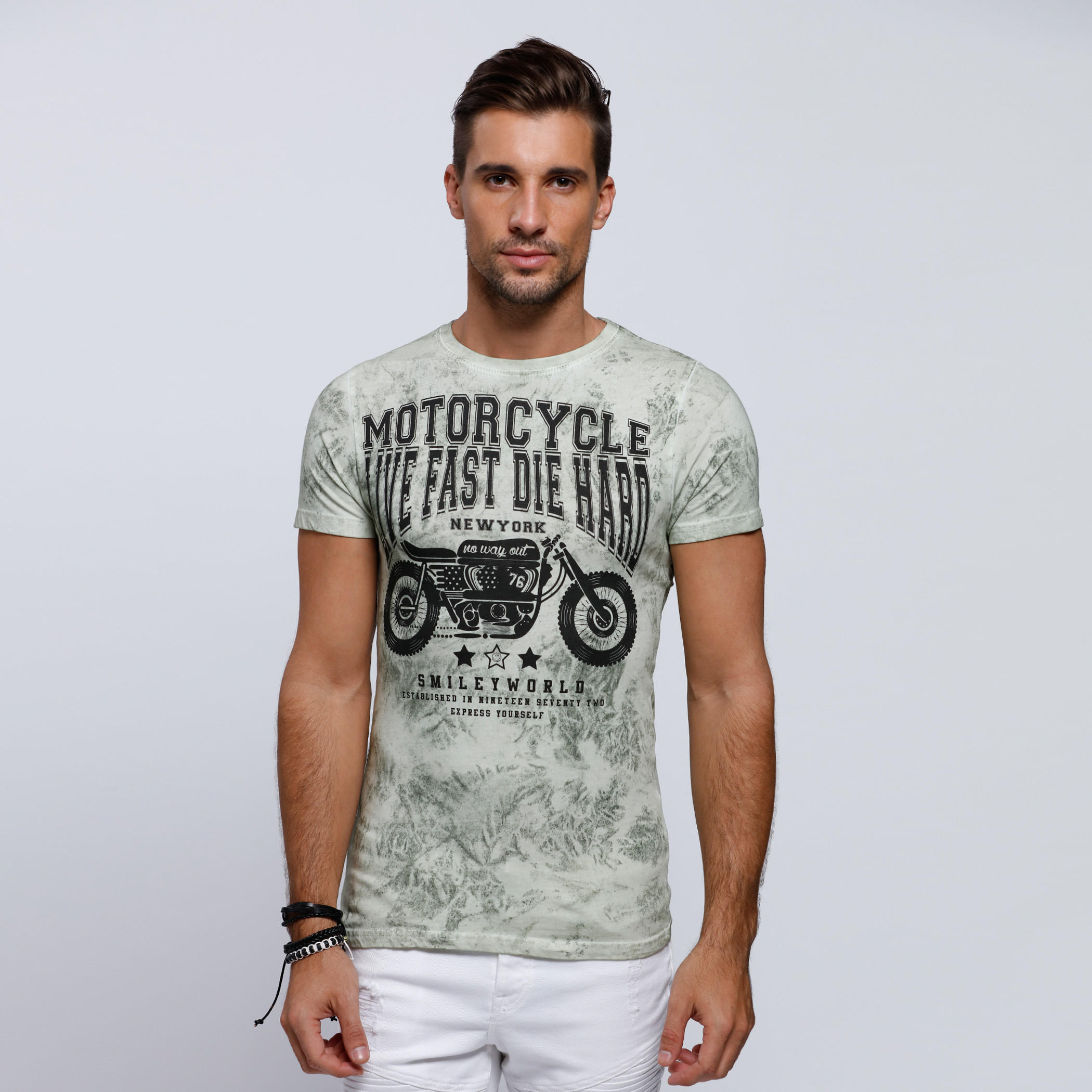 Smiley World Printed Round Neck T-Shirt with Short Sleeves-men-clothing-tshirtsandpolos-tshirts-image-1
