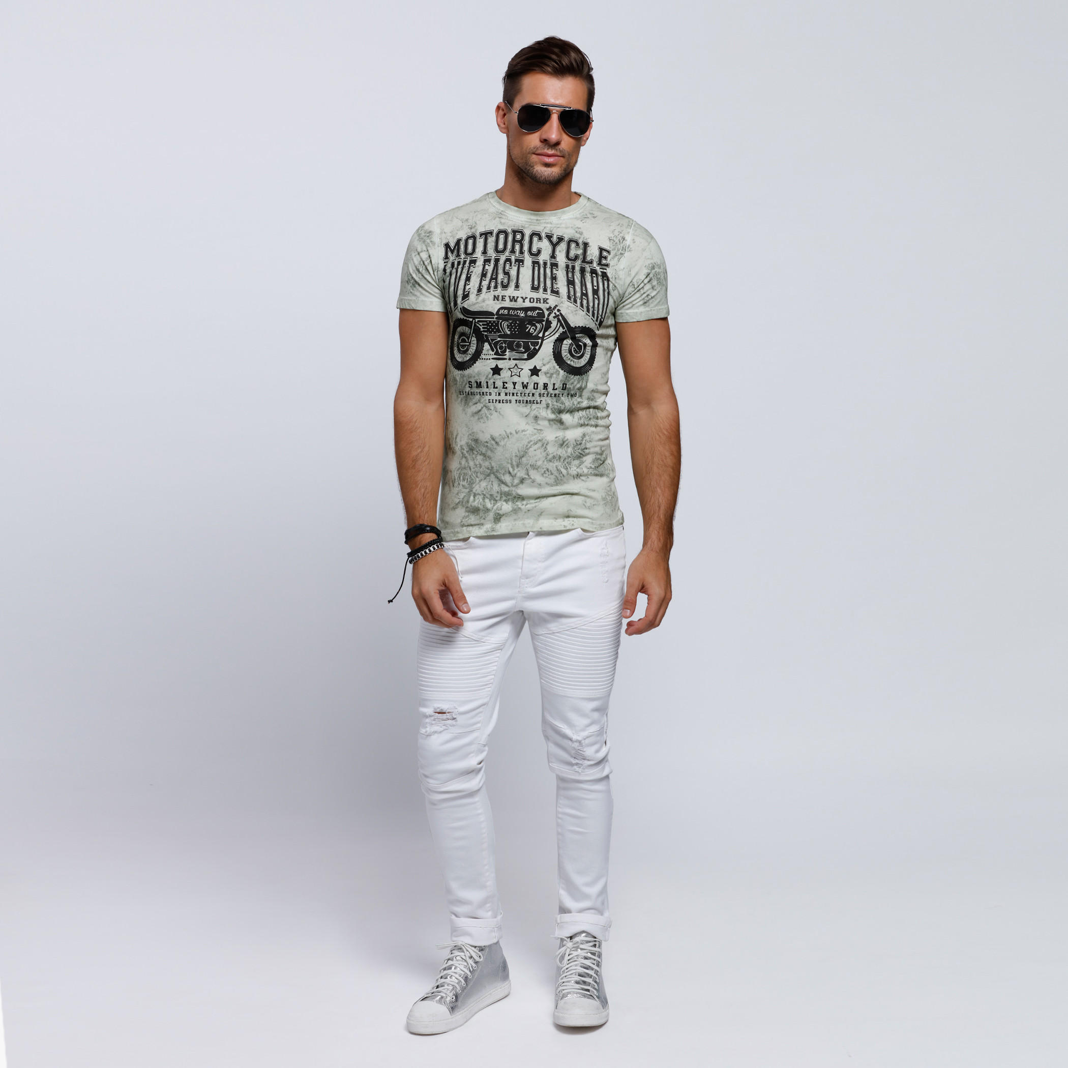 Smiley World Printed Round Neck T-Shirt with Short Sleeves-men-clothing-tshirtsandpolos-tshirts-image-5