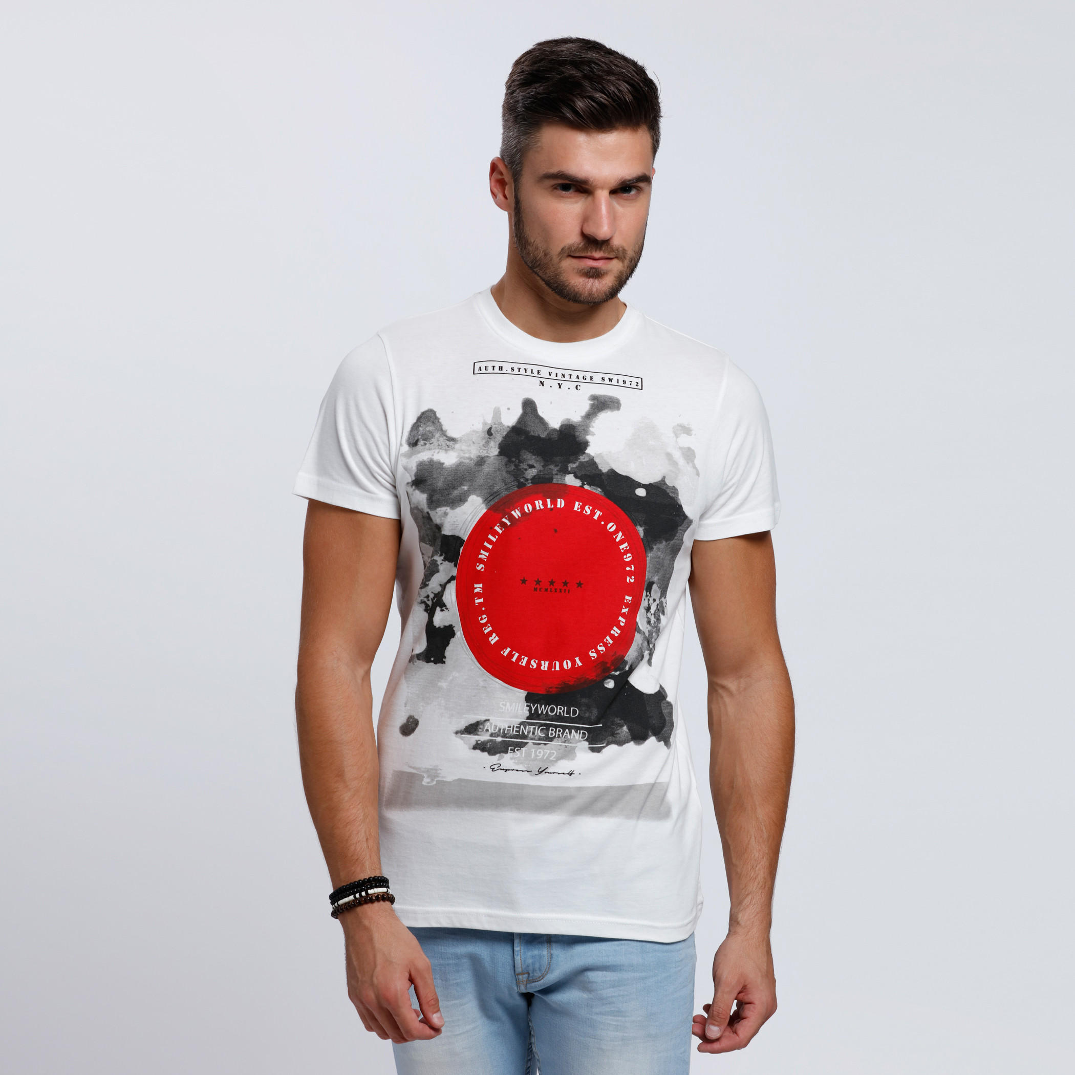Smiley World Printed T-Shirt with Short Sleeves-men-clothing-tshirtsandpolos-tshirts-image-1