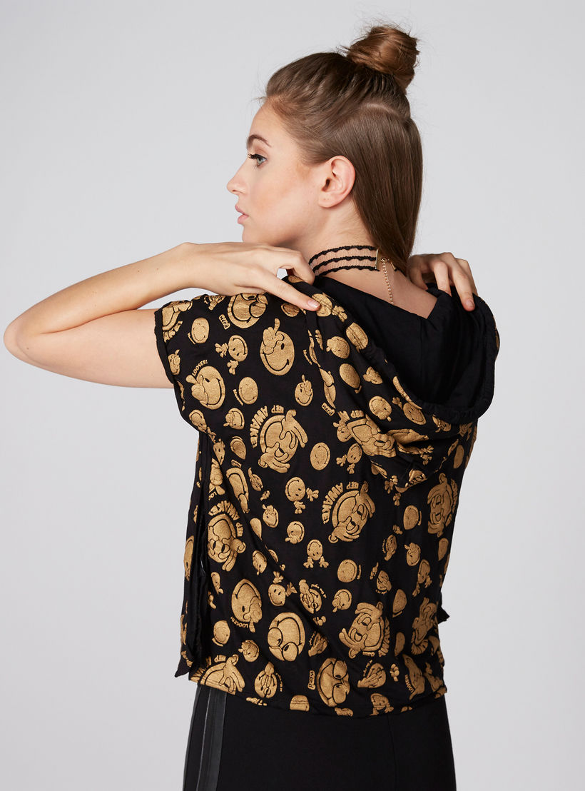 تيشيرت بياقة مستديرة وأكمام كاب وقبعة وطبعات سمايلي وورلد-women-clothing-tshirts-image-2
