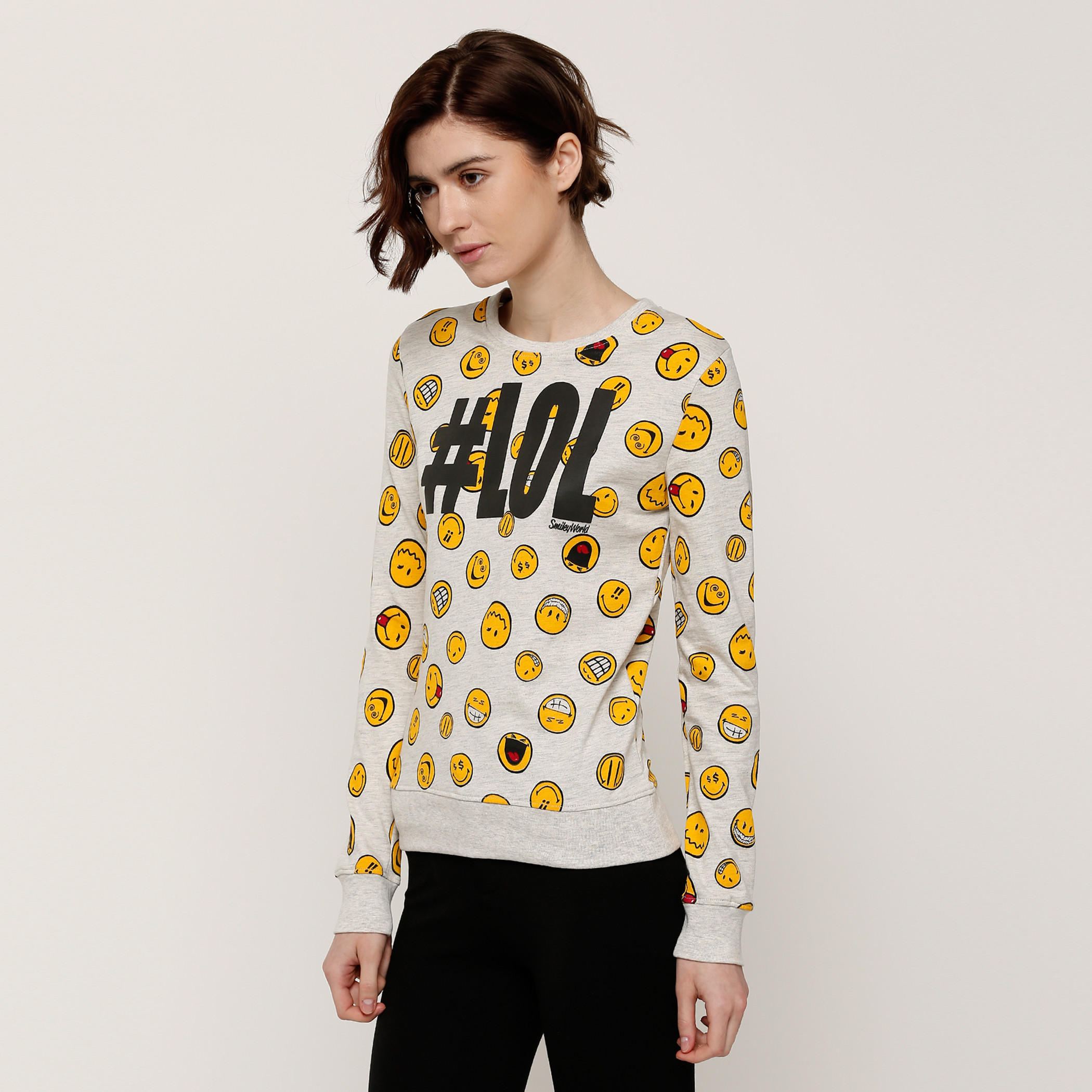 Smiley World Printed Sweatshirt with Round Neck and Long Sleeves-women-winterwear-hoodiesandsweatshirts-sweatshirts-image-1