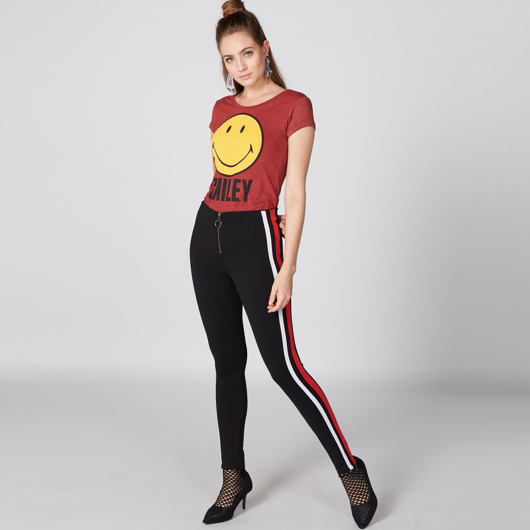 Smiley World Printed T-Shirt with Round Neck and Cap Sleeves-women-clothing-tshirts-image-1