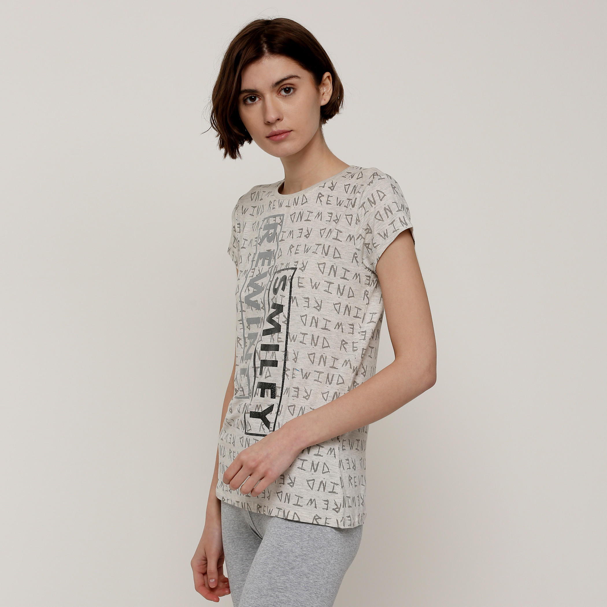 Smiley World Printed T-Shirt with Round Neck and Cap Sleeves-women-clothing-shirtsandblouses-shirts-image-3
