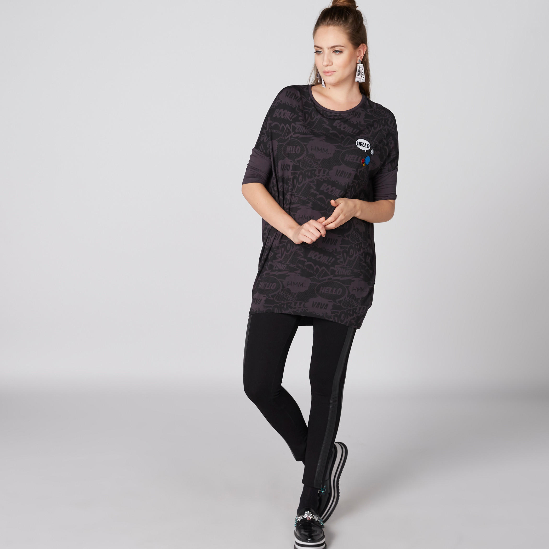 Smiley World Printed T-Shirt with Round Neck and Embroidery-women-clothing-tshirts-image-3