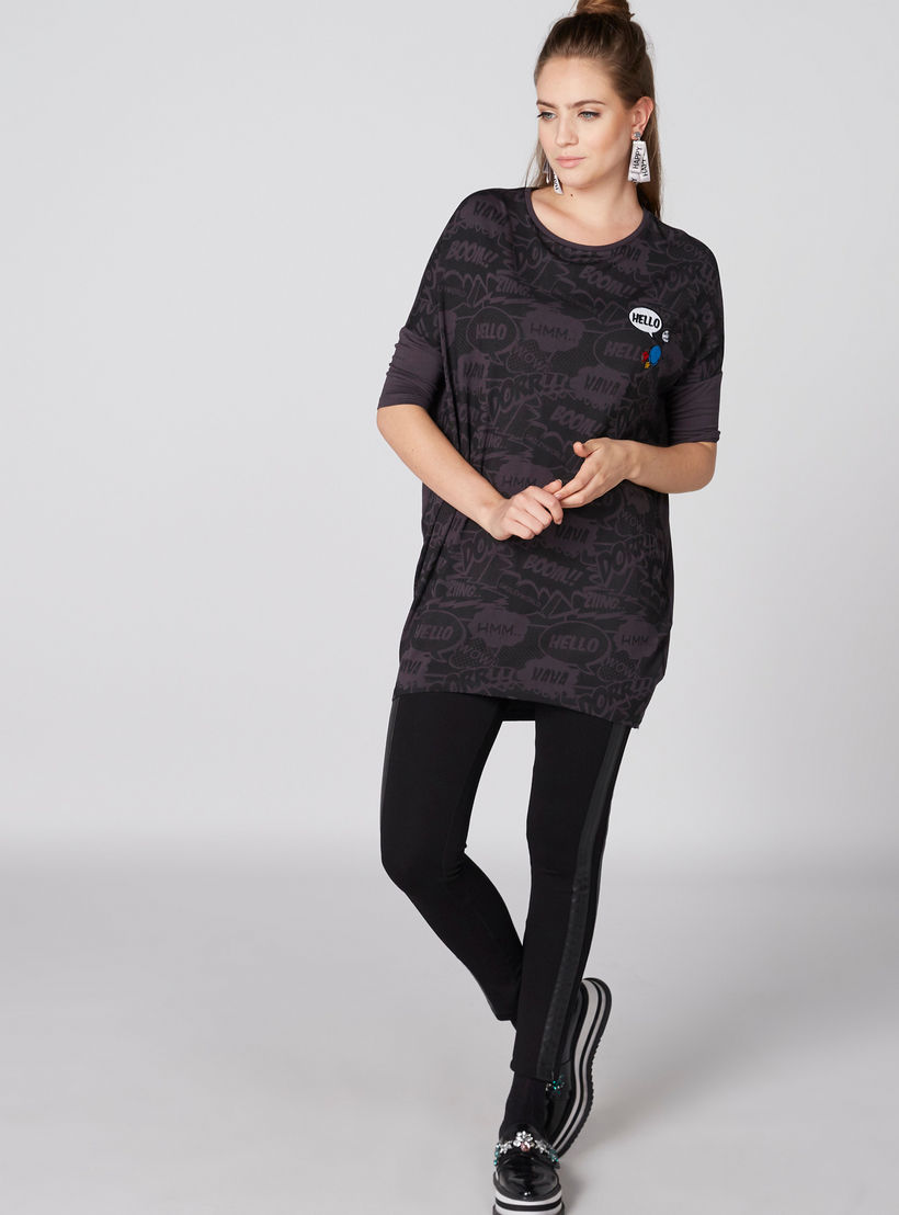 Smiley World Printed T-Shirt with Round Neck and Embroidery-women-clothing-tshirts-image-3