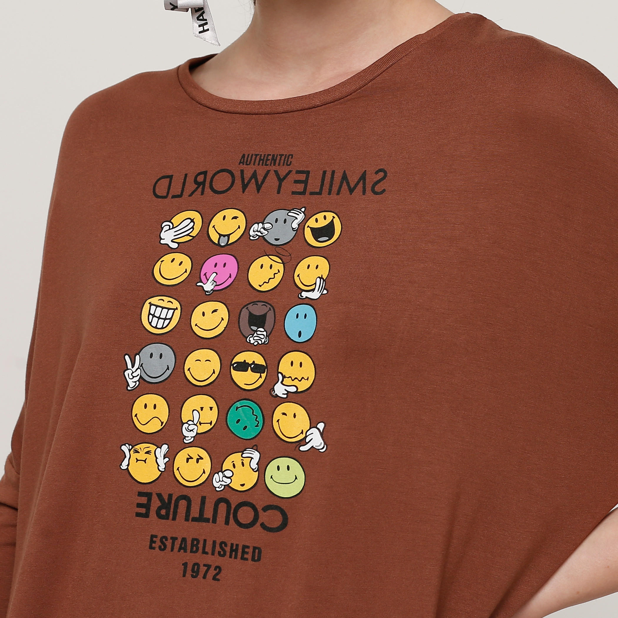 Smiley World Printed Round Neck Longline T-Shirt-women-clothing-shirtsandblouses-shirts-image-4