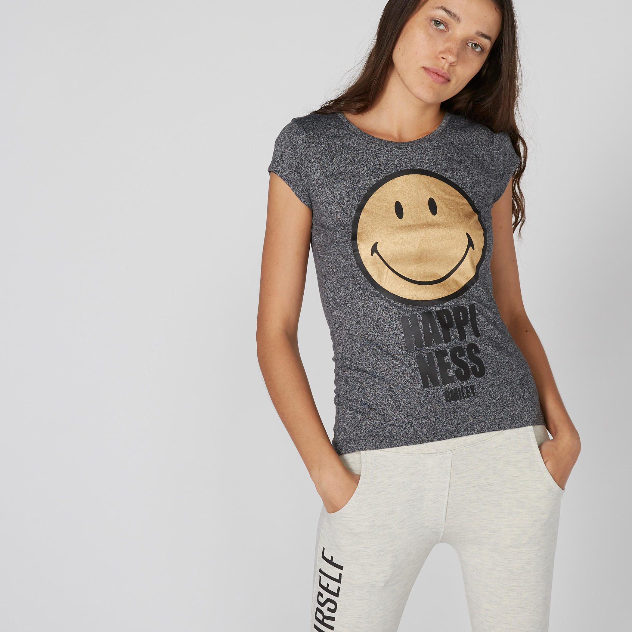Smiley World Printed T-Shirt with Cap Sleeves-women-clothing-tshirts-image-1