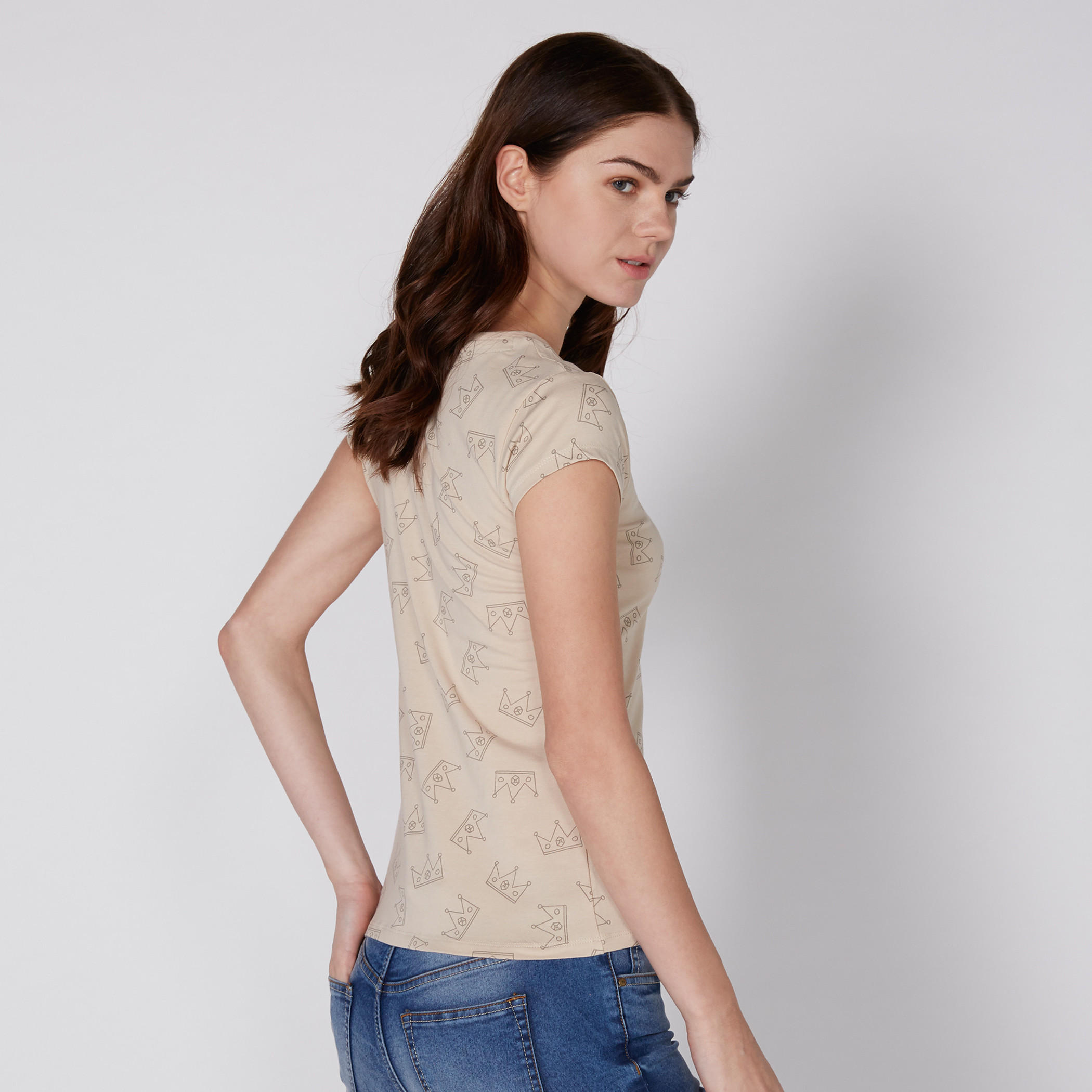Smiley World Printed T-Shirt with Round Neck and Cap Sleeves-women-clothing-tshirts-image-3