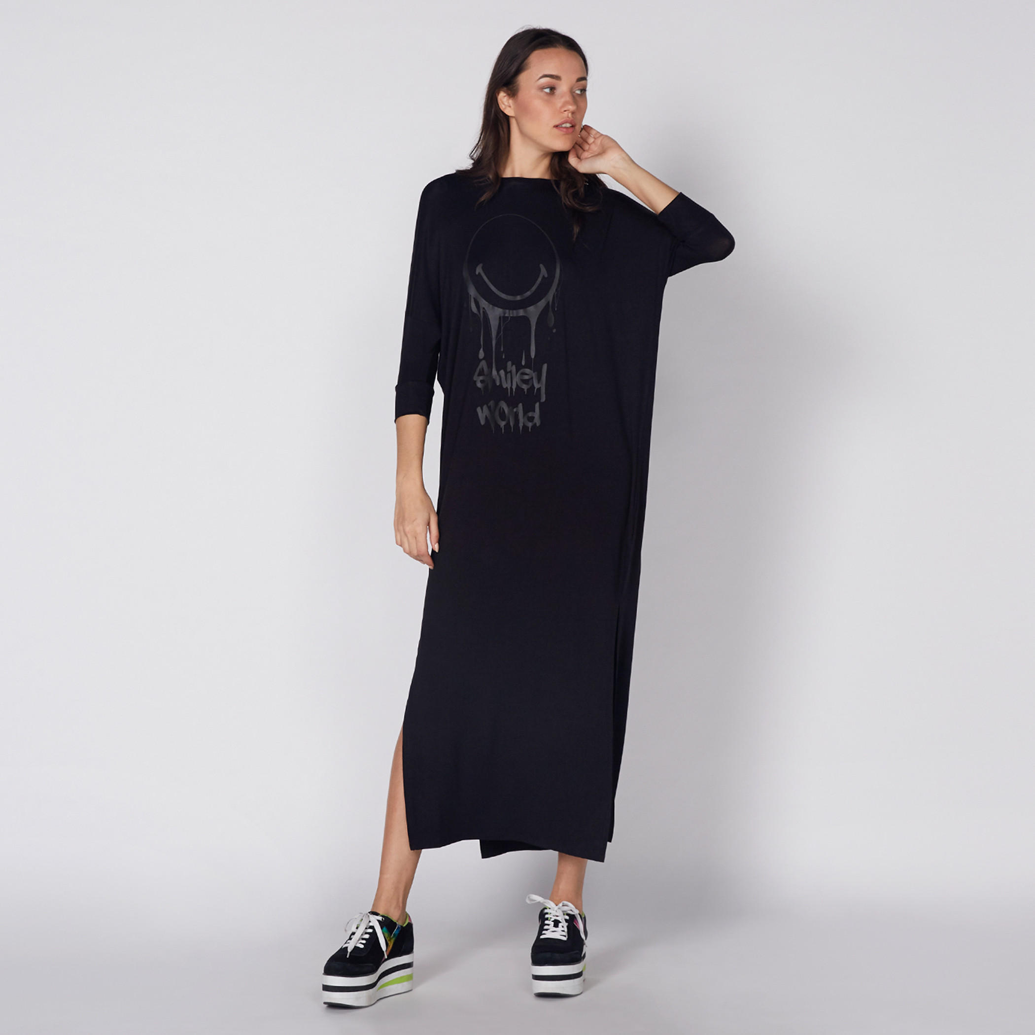 تونيك طويل بياقة مستديرة وأكمام 3/4 وطبعات سمايلي وورلد-women-clothing-shirtsandblouses-blouses-image-2
