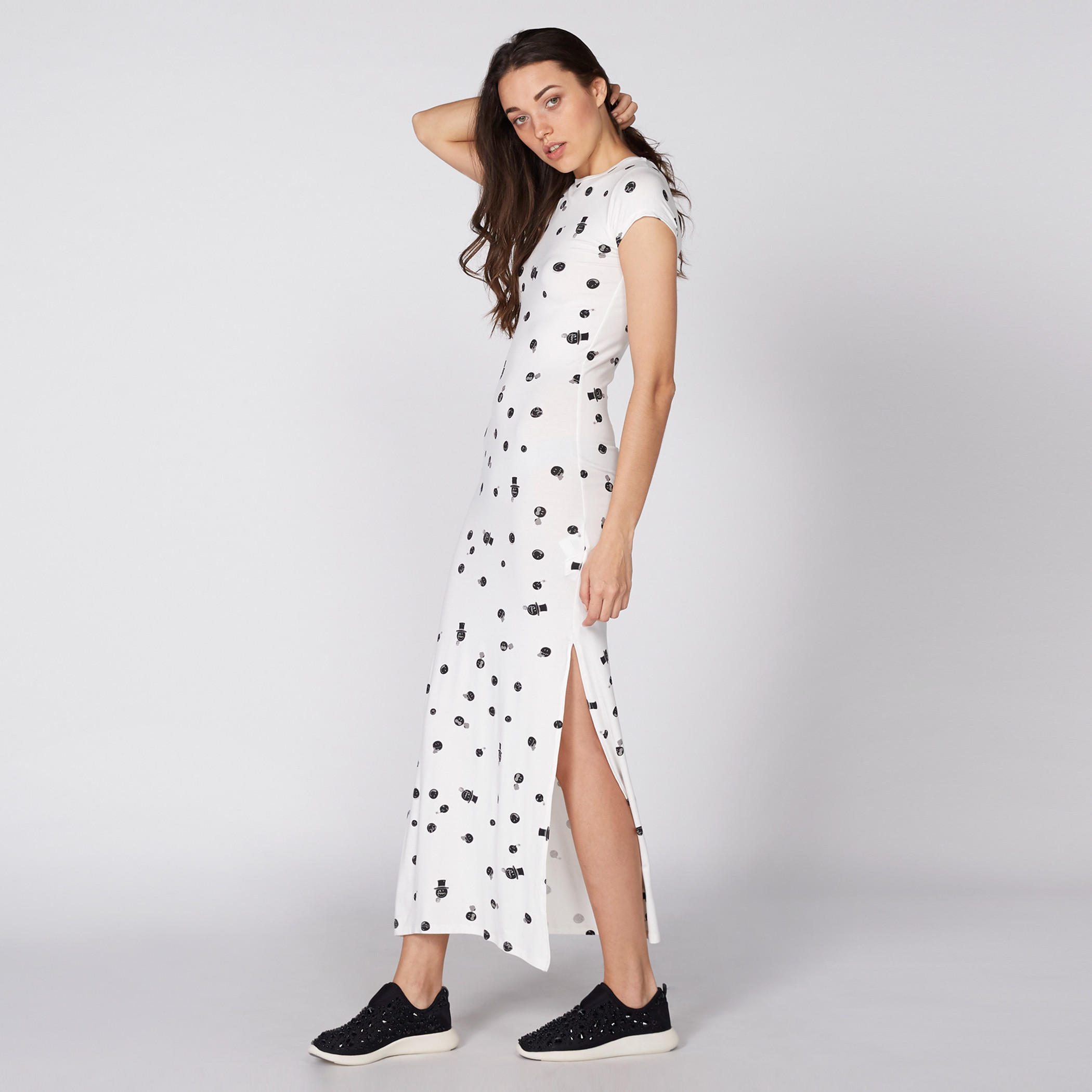 تونيك طويل بأكمام كاب وفتحة جانبية مع طبعات سمايلي وورلد-women-clothing-shirtsandblouses-blouses-image-1