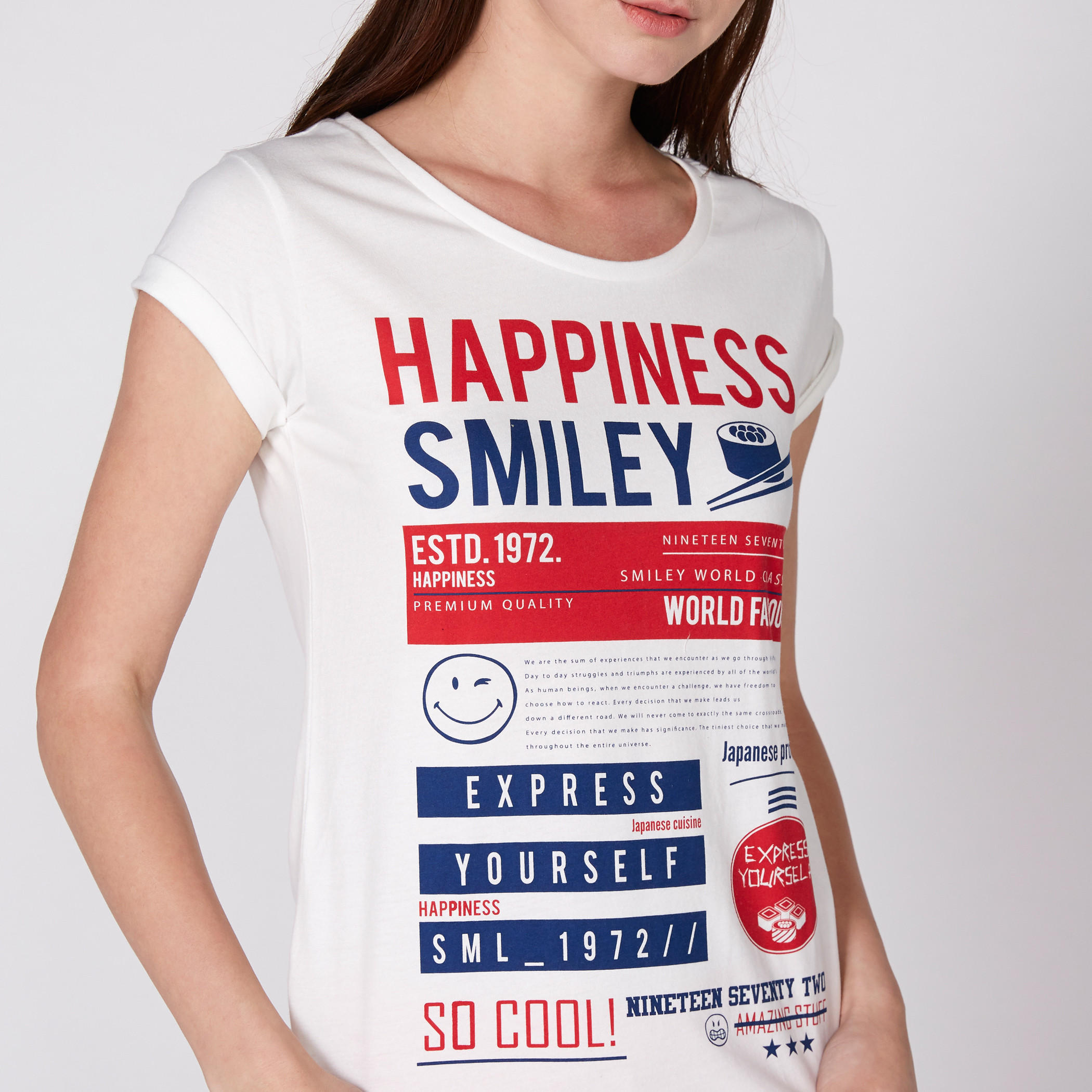 Smiley World Printed T-Shirt with Round Neck and Cap Sleeves-women-clothing-tshirts-image-2