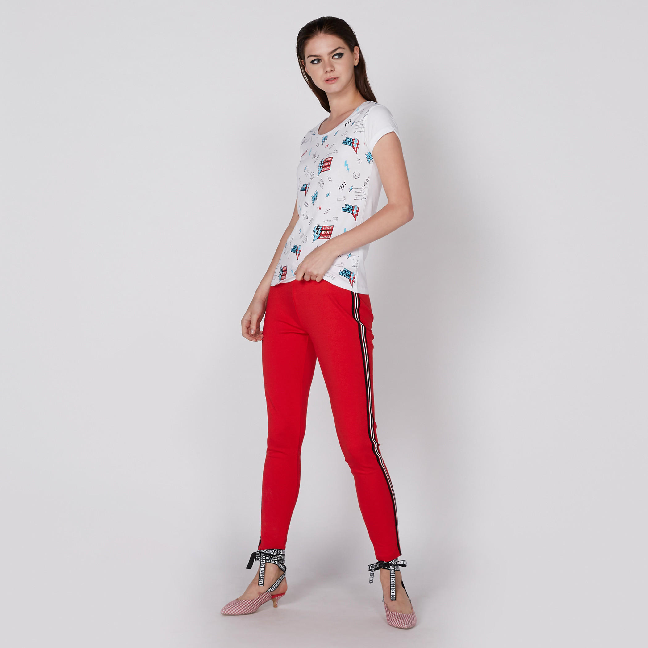 Smiley World Printed T-Shirt with Round Neck and Cap Sleeves-women-clothing-tshirts-image-3