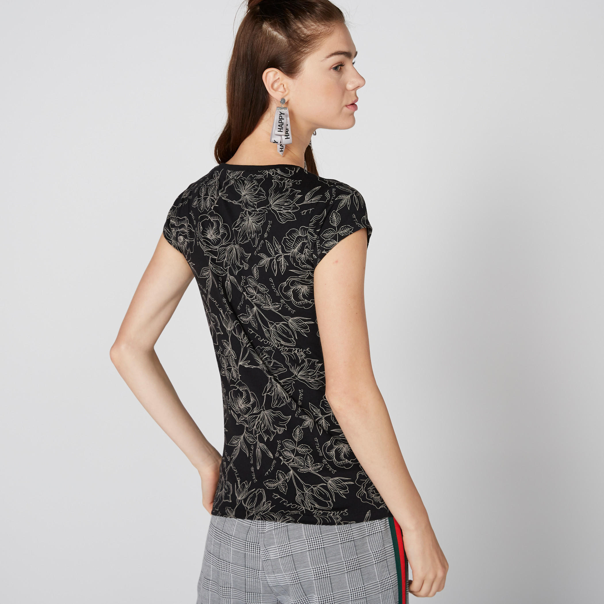 Smiley World Printed T-Shirt with Round Neck and Cap Sleeves-women-clothing-tshirts-image-2