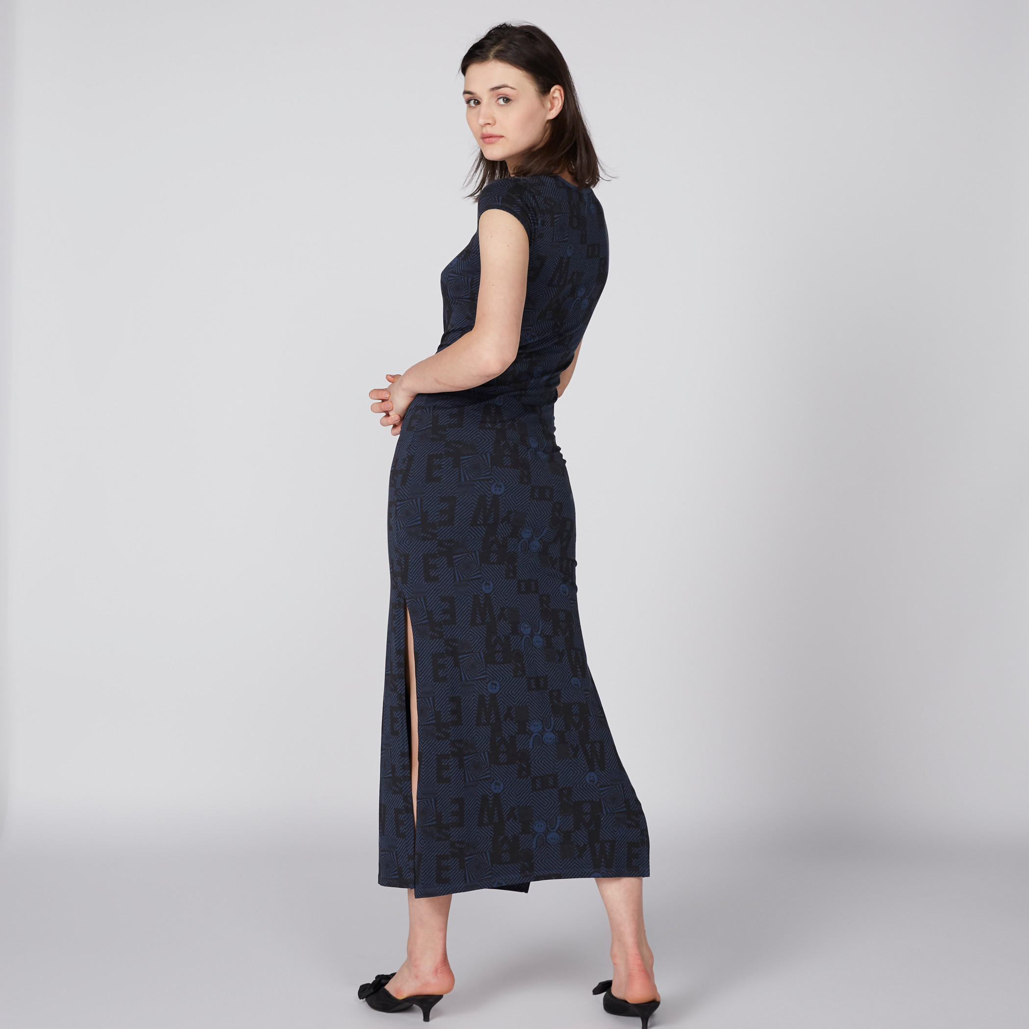 Smiley World Printed Dress with Round Neck and Cap Sleeves-women-clothing-dresses-image-3