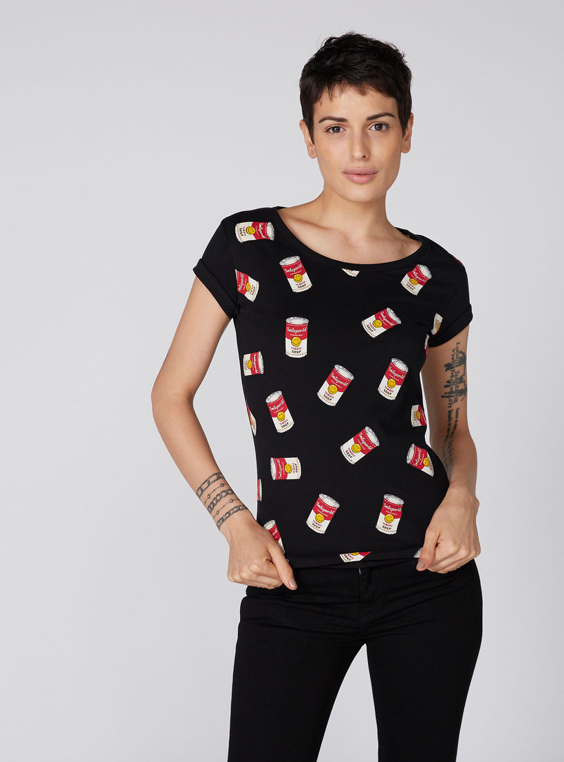 تيشيرت بياقة قارب وأكمام كاب وطبعات سمايلي وورلد-women-clothing-tshirts-image-1