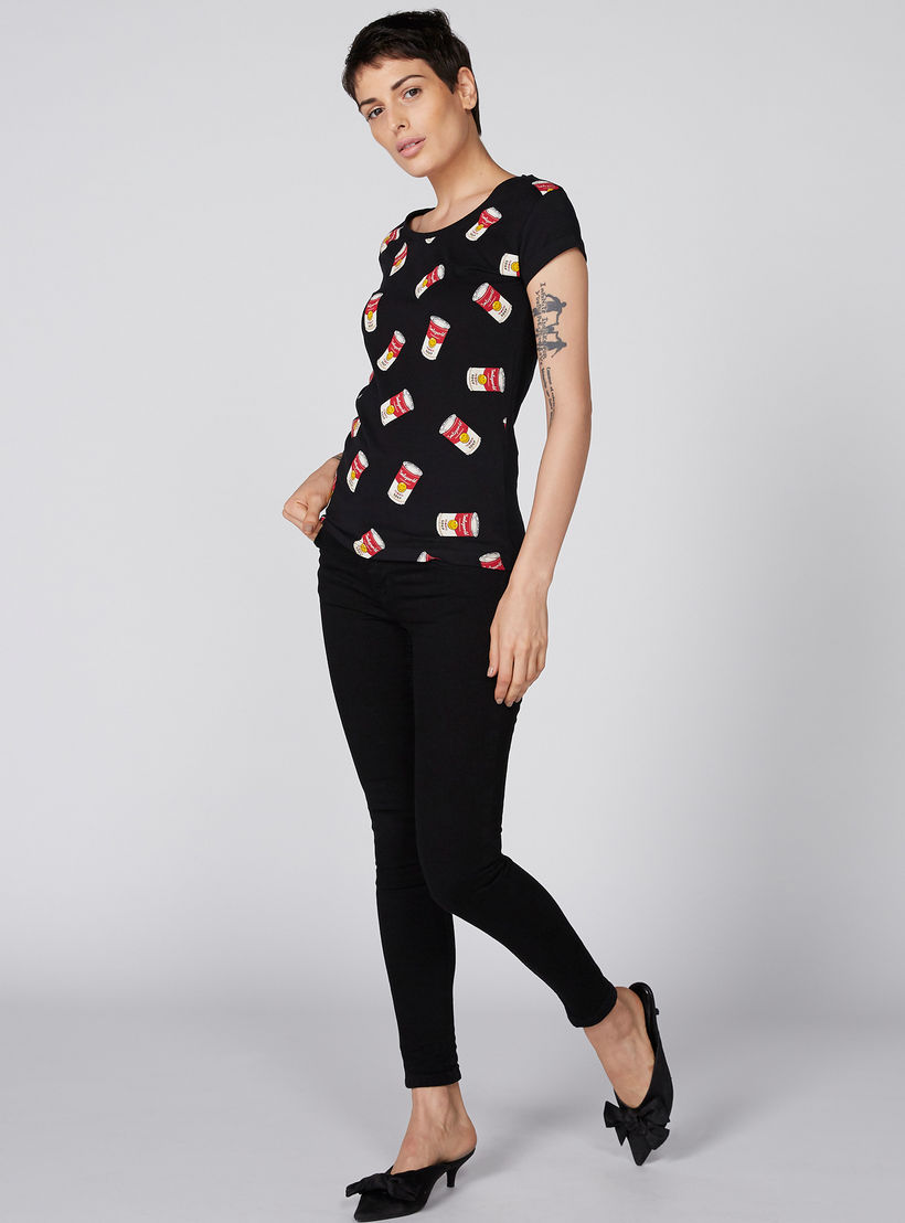 تيشيرت بياقة قارب وأكمام كاب وطبعات سمايلي وورلد-women-clothing-tshirts-image-3