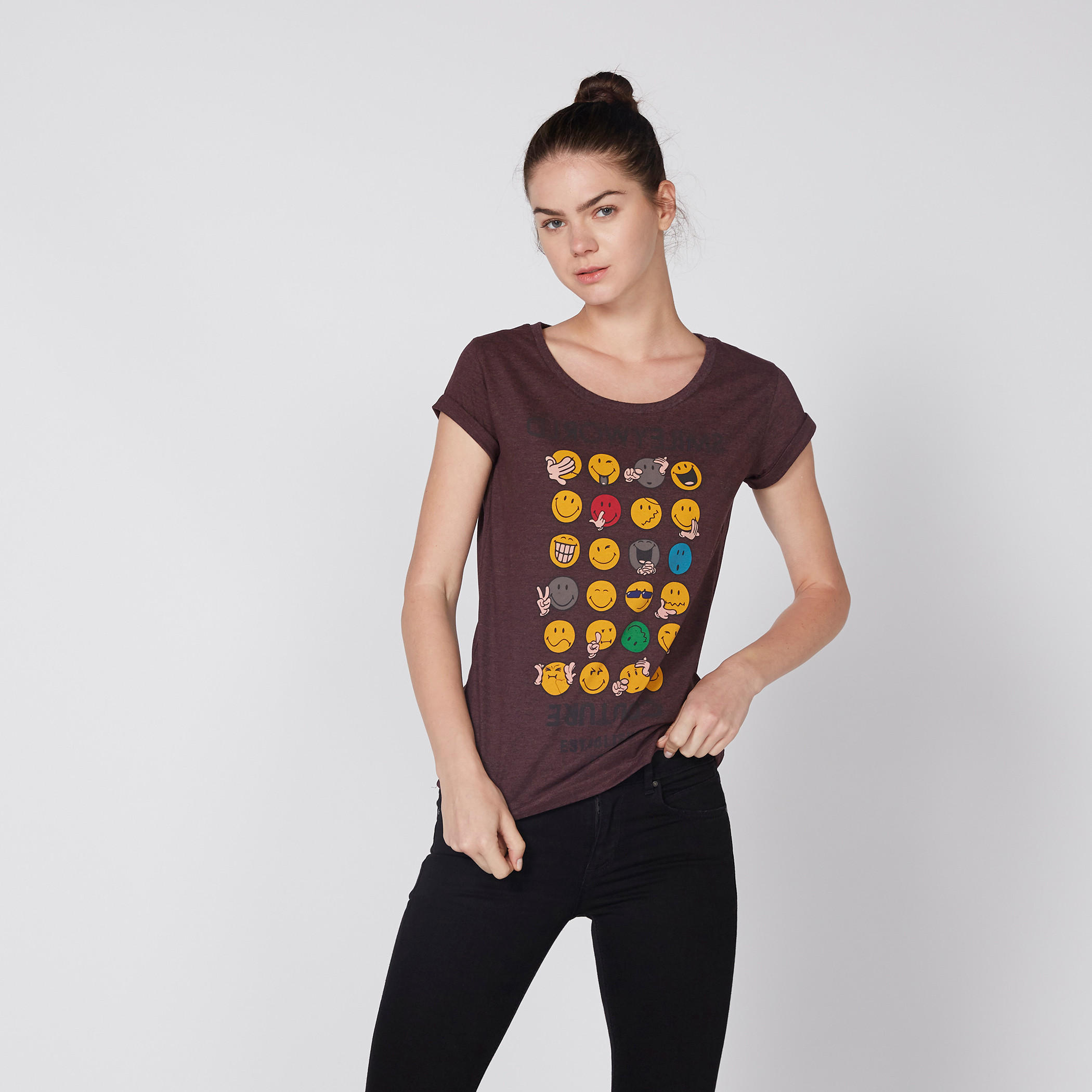 Smiley World Printed T-Shirt with Round Neck and Cap Sleeves-women-clothing-tshirts-image-1