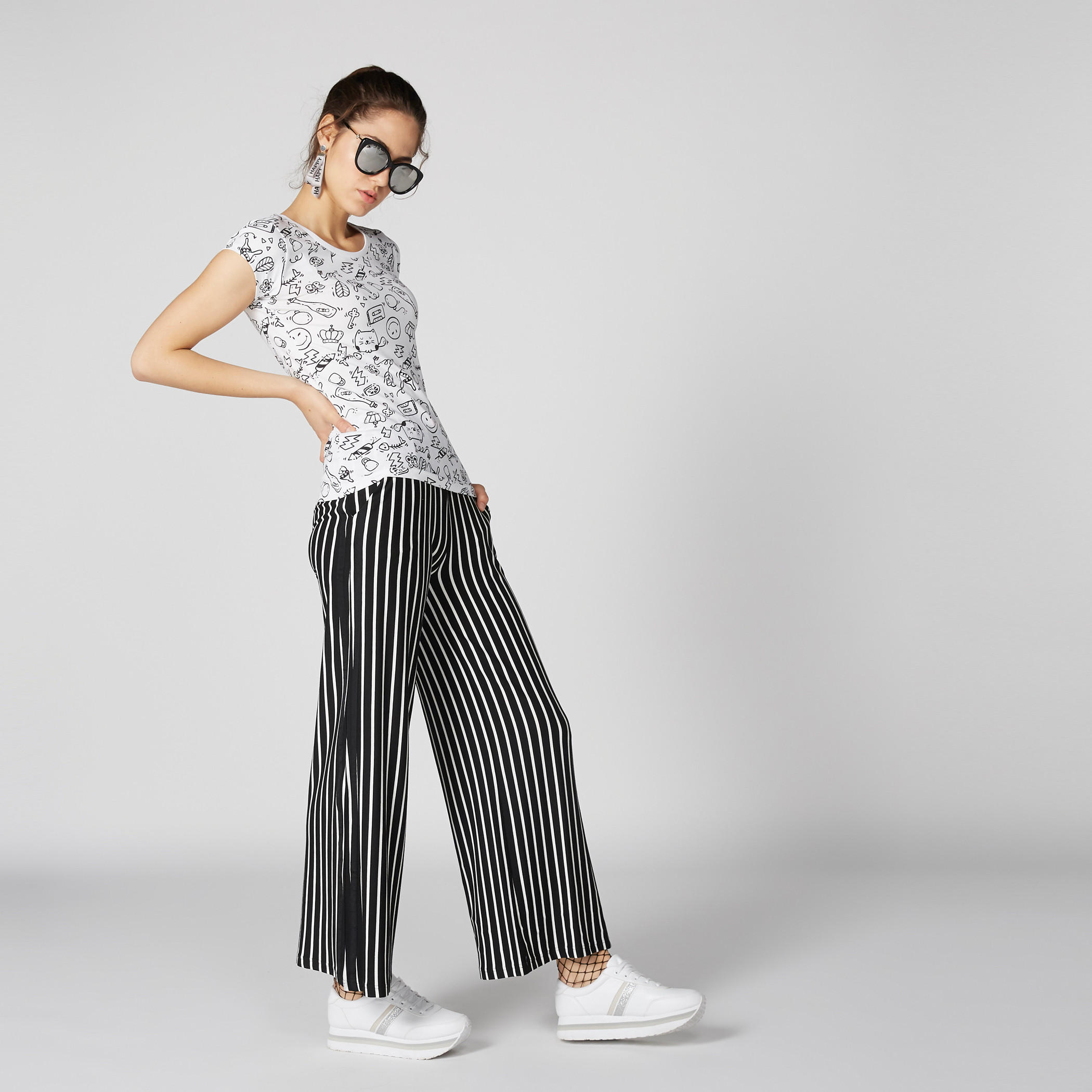 Smiley World Printed T-Shirt with Round Neck and Cap Sleeves-women-clothing-tshirts-image-1