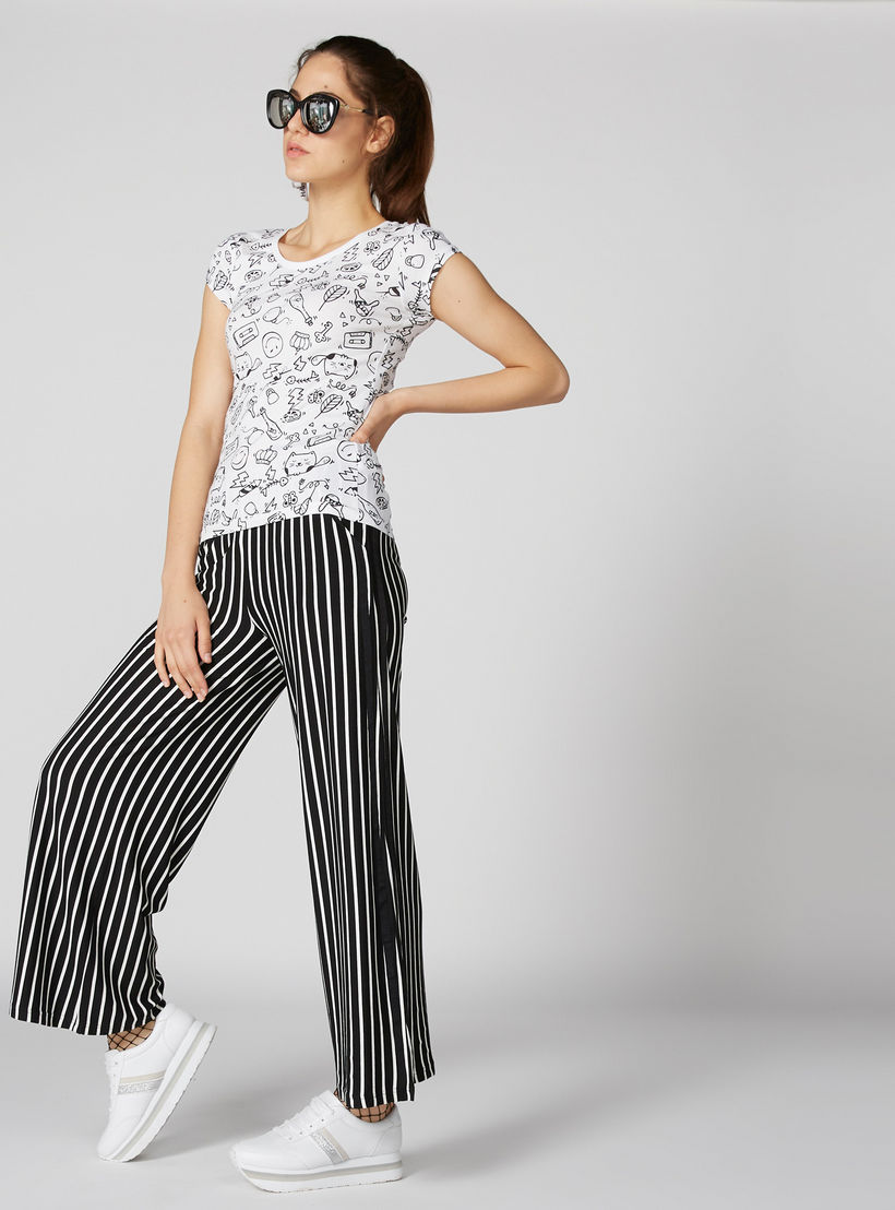 Smiley World Printed T-Shirt with Round Neck and Cap Sleeves-women-clothing-tshirts-image-4