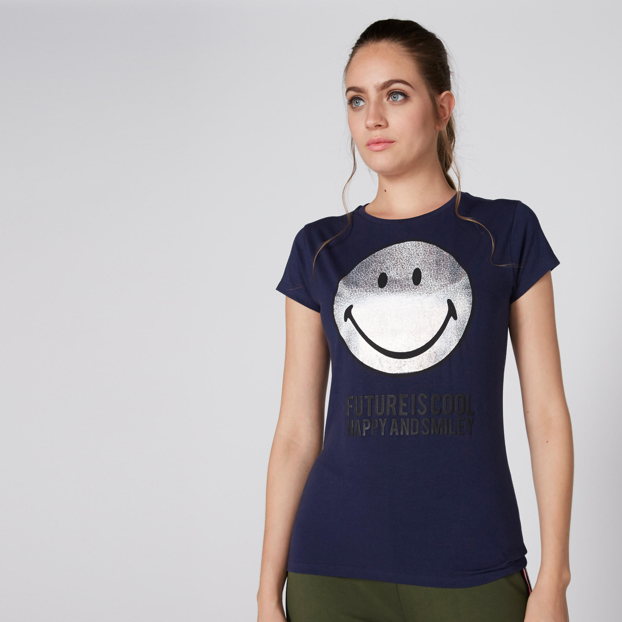 Smiley World Printed T-Shirt with Round Neck and Short Sleeves-women-clothing-tshirts-image-3