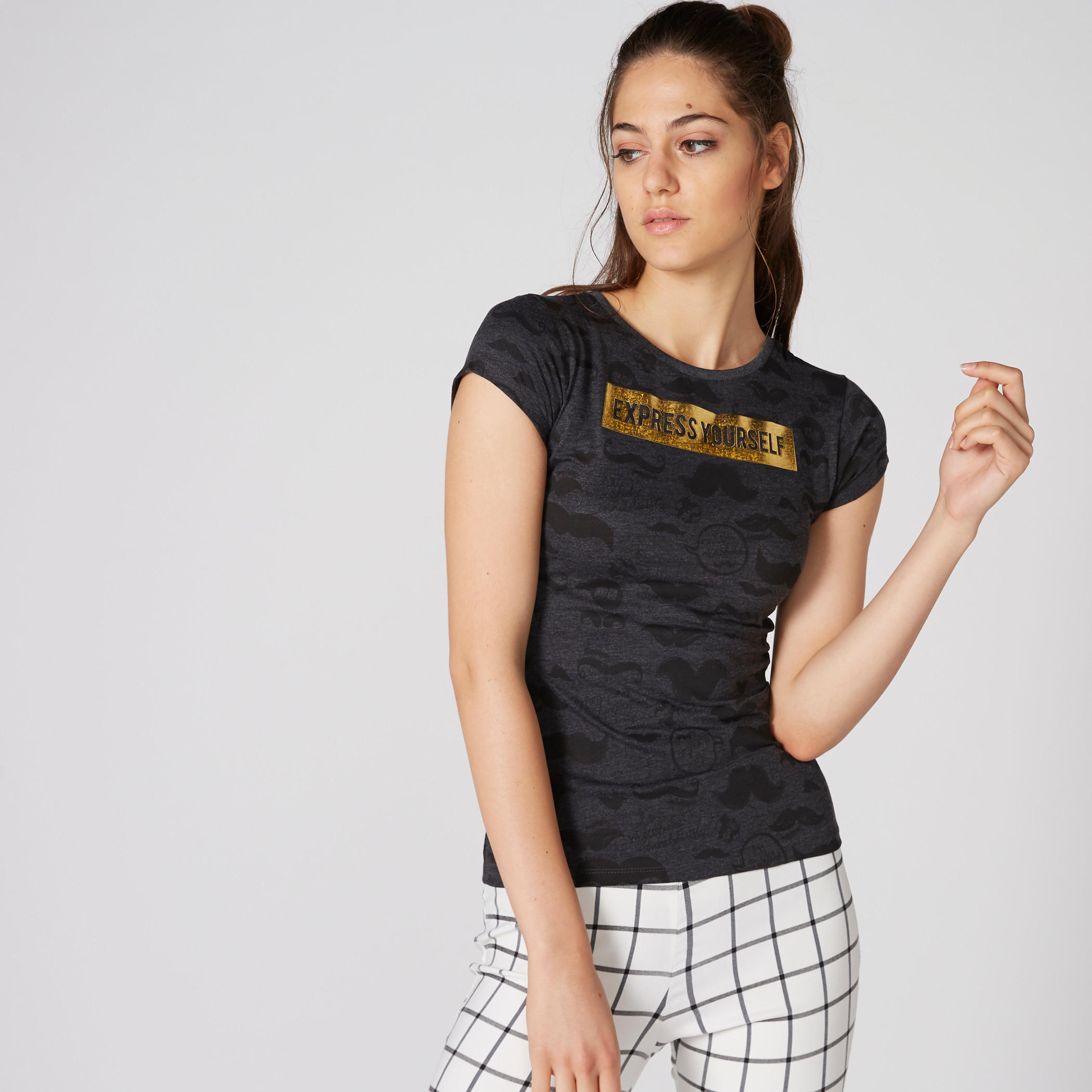 Smiley World Printed T-Shirt with Round Neck and Cap Sleeves-women-clothing-tshirts-image-3