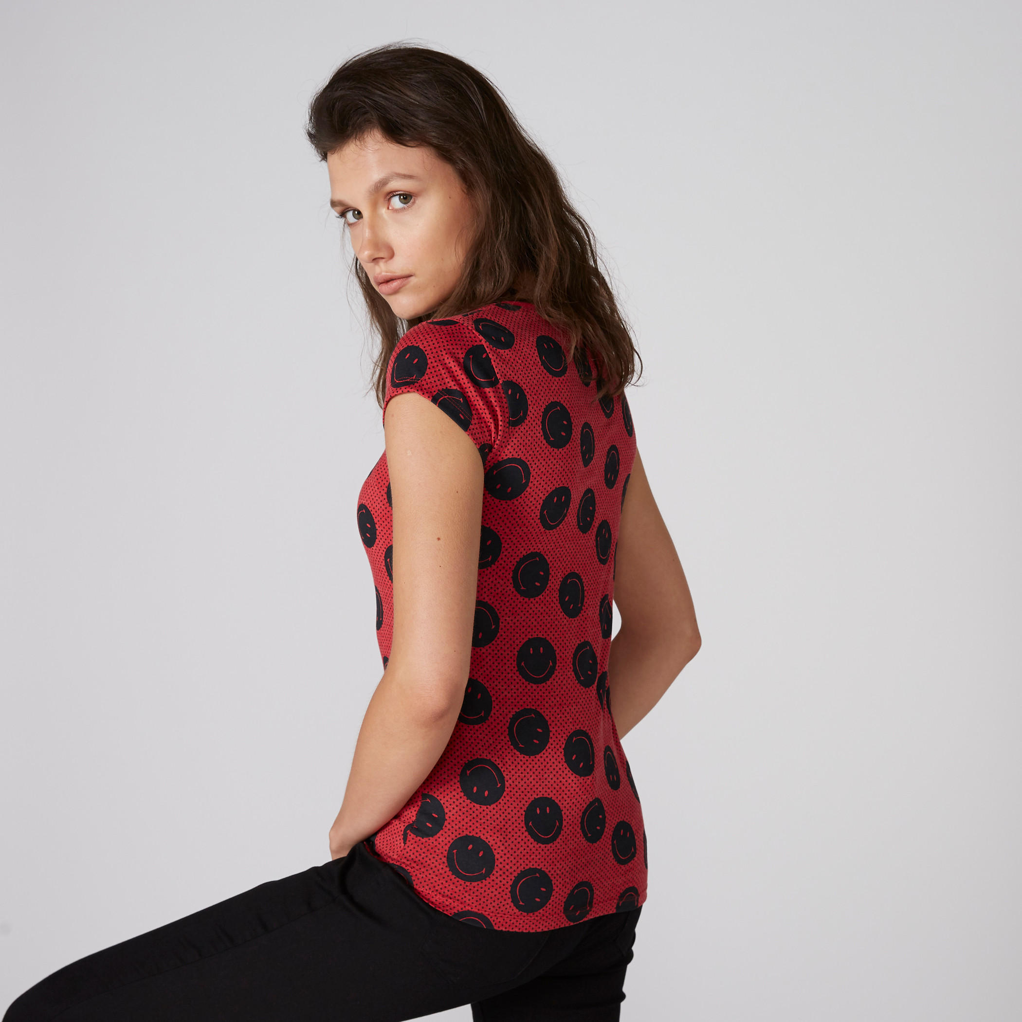Smiley World Printed T-Shirt with Round Neck and Cap Sleeves-women-clothing-tshirts-image-2