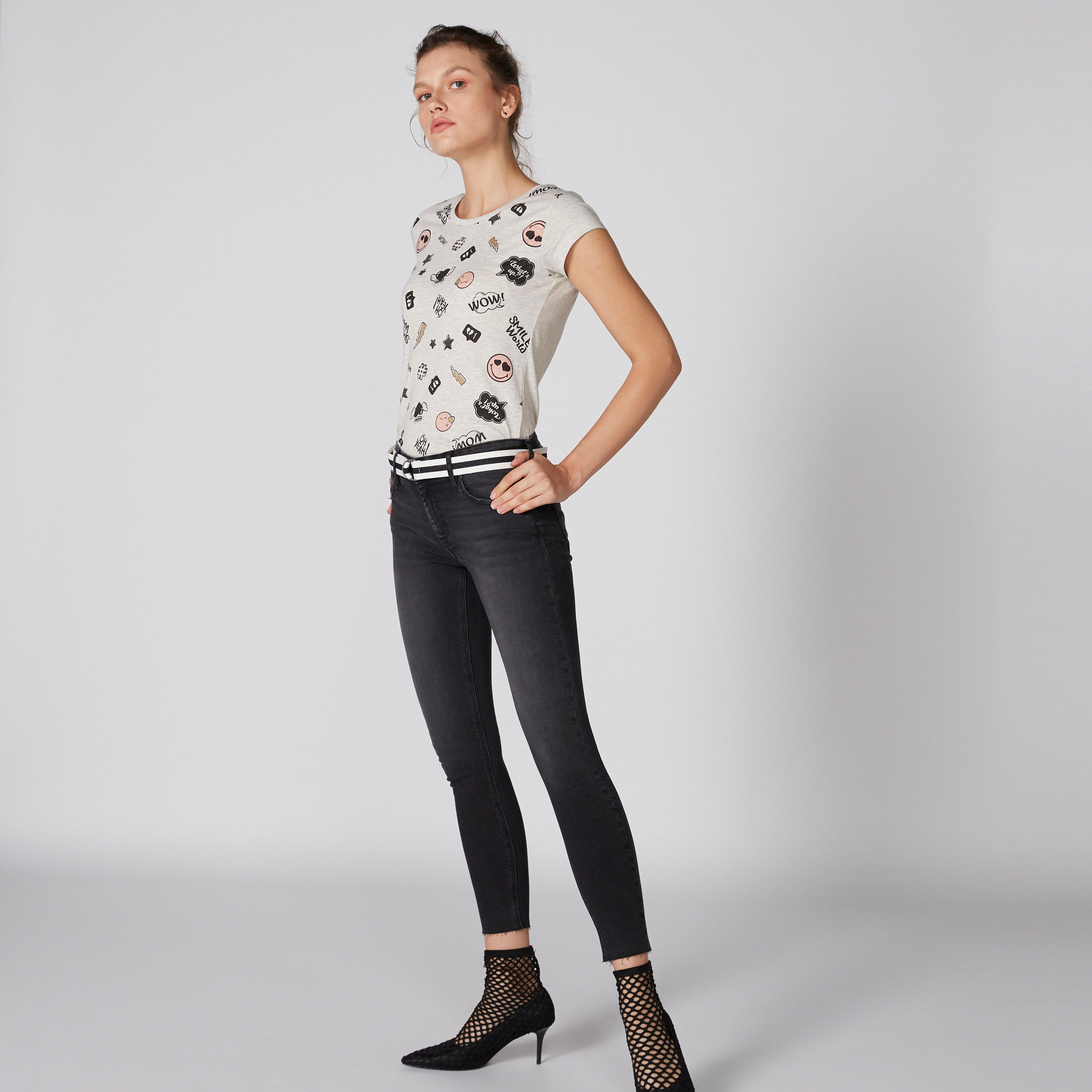 Smiley World Printed T-Shirt with Round Neck and Cap Sleeves-women-clothing-tshirts-image-1